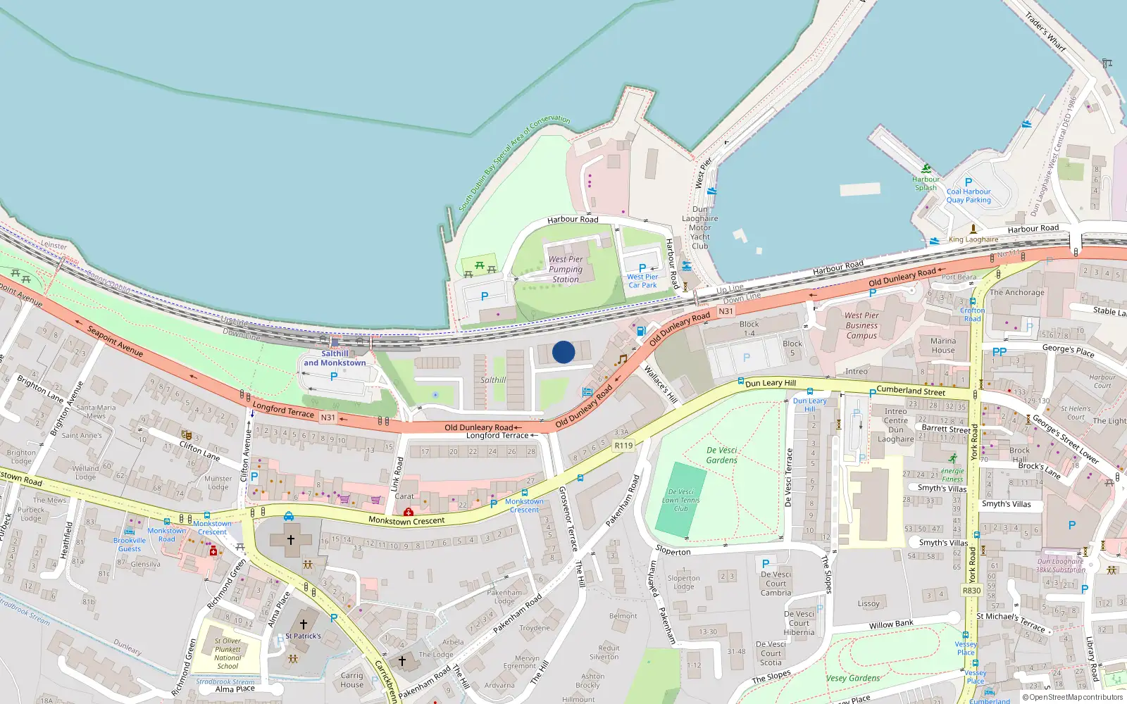 Overhead map showing the location of 106 Salthill, Monkstown, Dublin