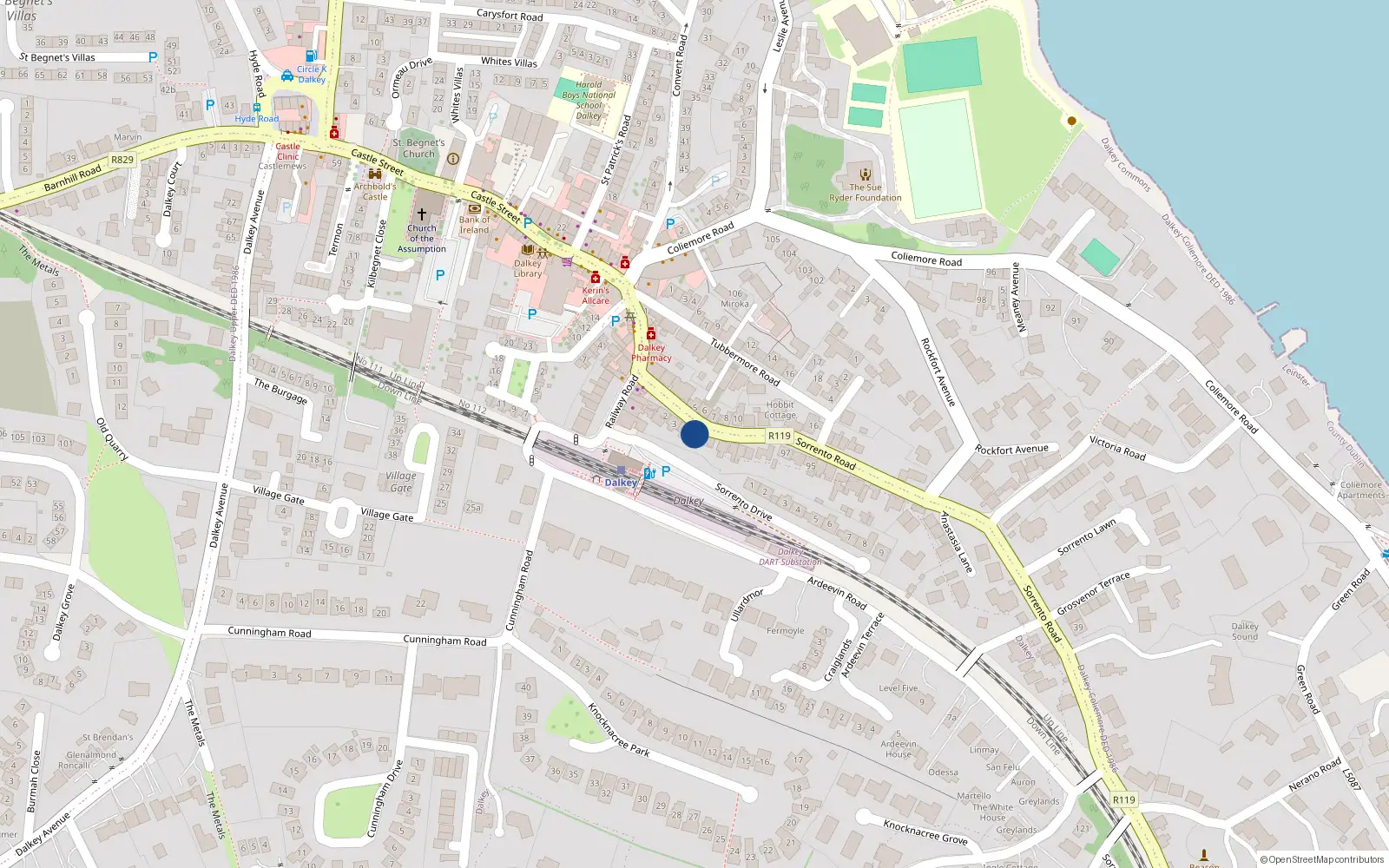 Overhead map showing the location of 106 Sorrento Road, Dalkey, Dublin