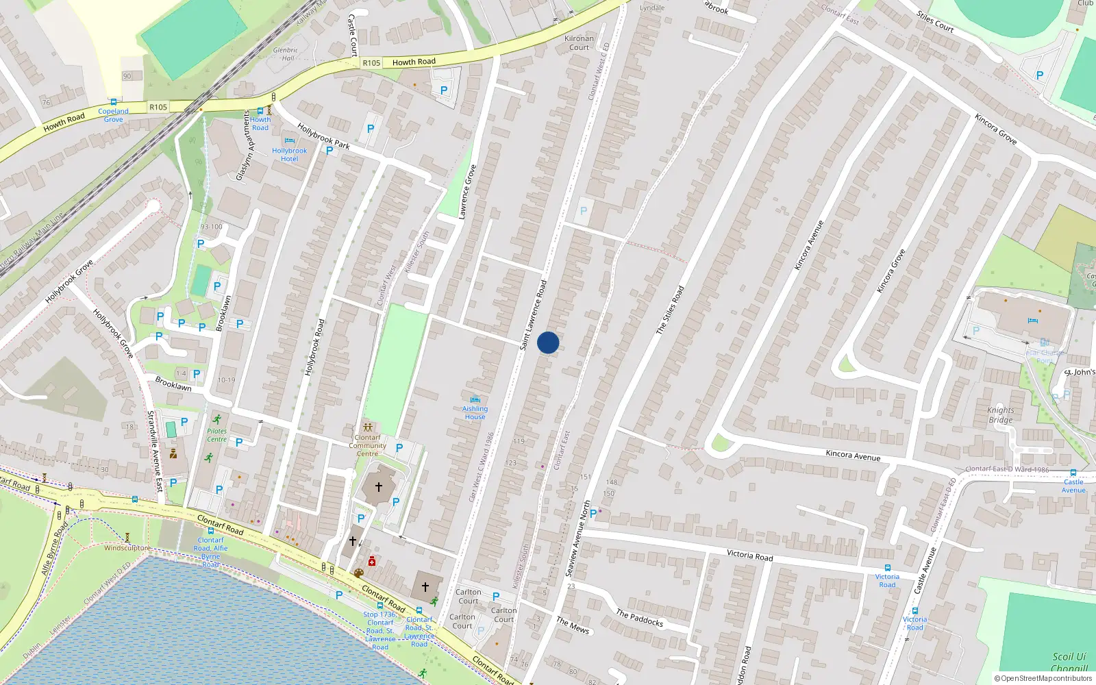 Overhead map showing the location of 106 St Lawrence Road, Clontarf, Dublin 3