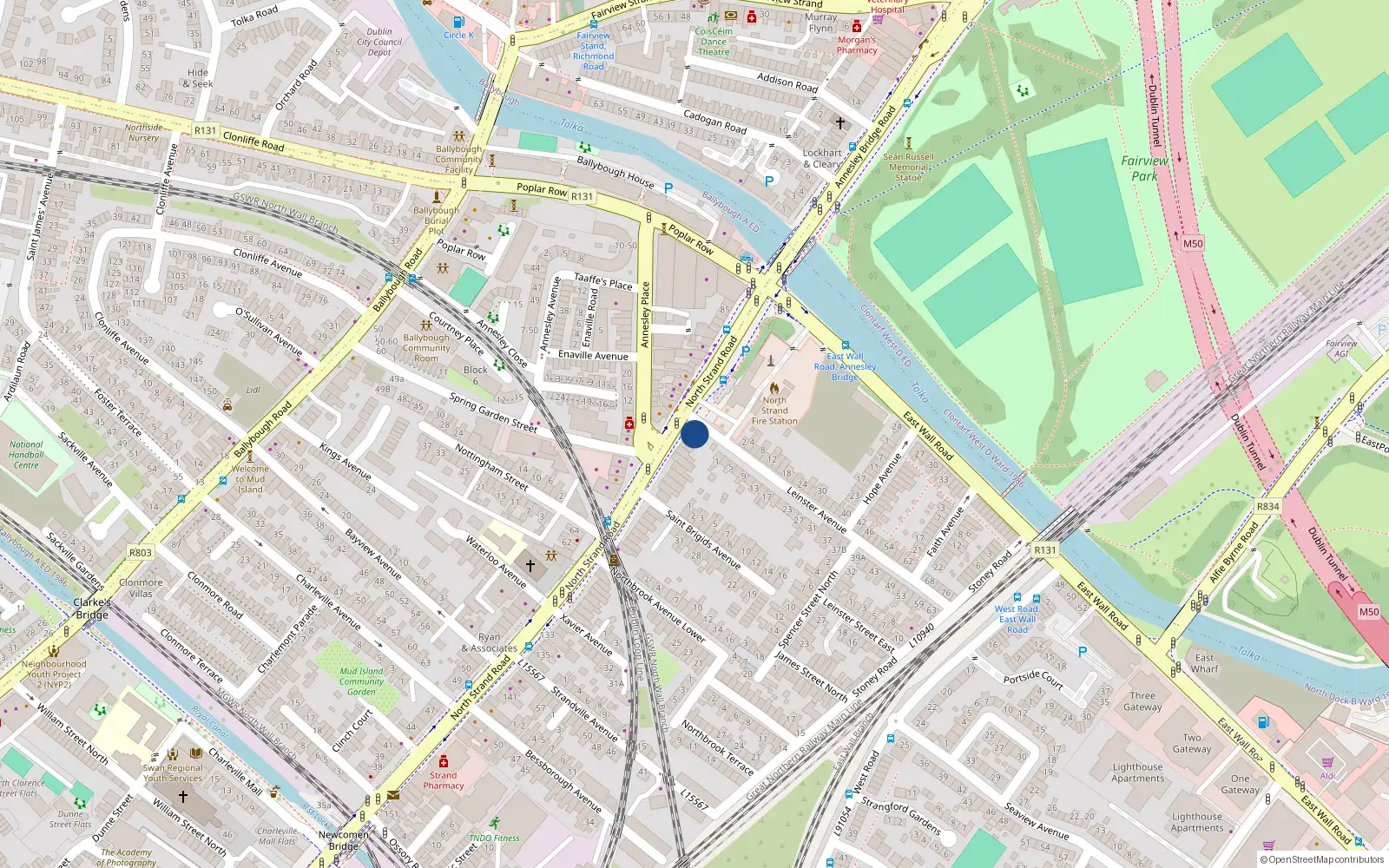 Overhead map showing the location of 106 Strand Road North, Dublin 3, Dublin