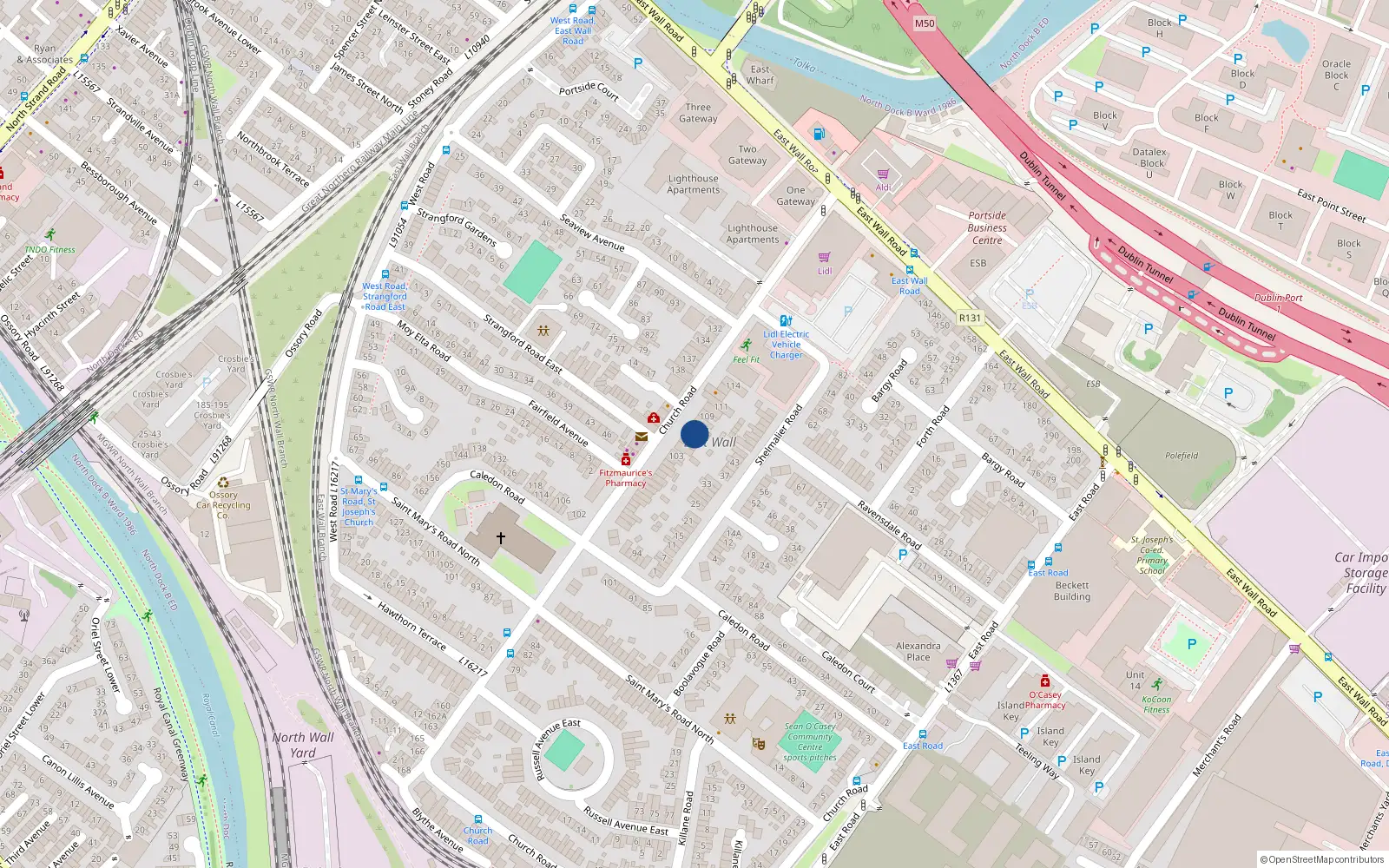Overhead map showing the location of 106A Church Road, Dublin 3
