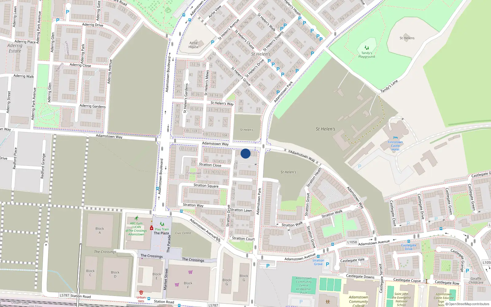 Overhead map showing the location of 107 Adamstown Way, Lucan