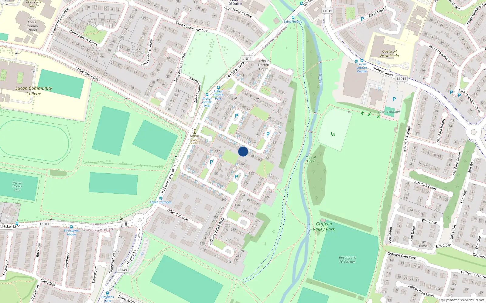 Overhead map showing the location of 107 Arthur Griffith Park, Lucan