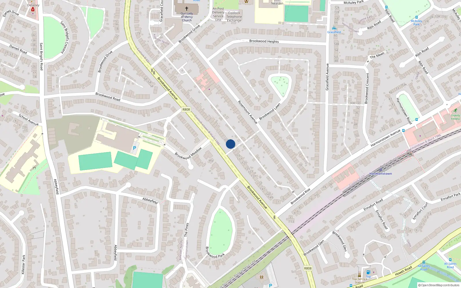 Overhead map showing the location of 107 Brookwood Avenue, Dublin 5