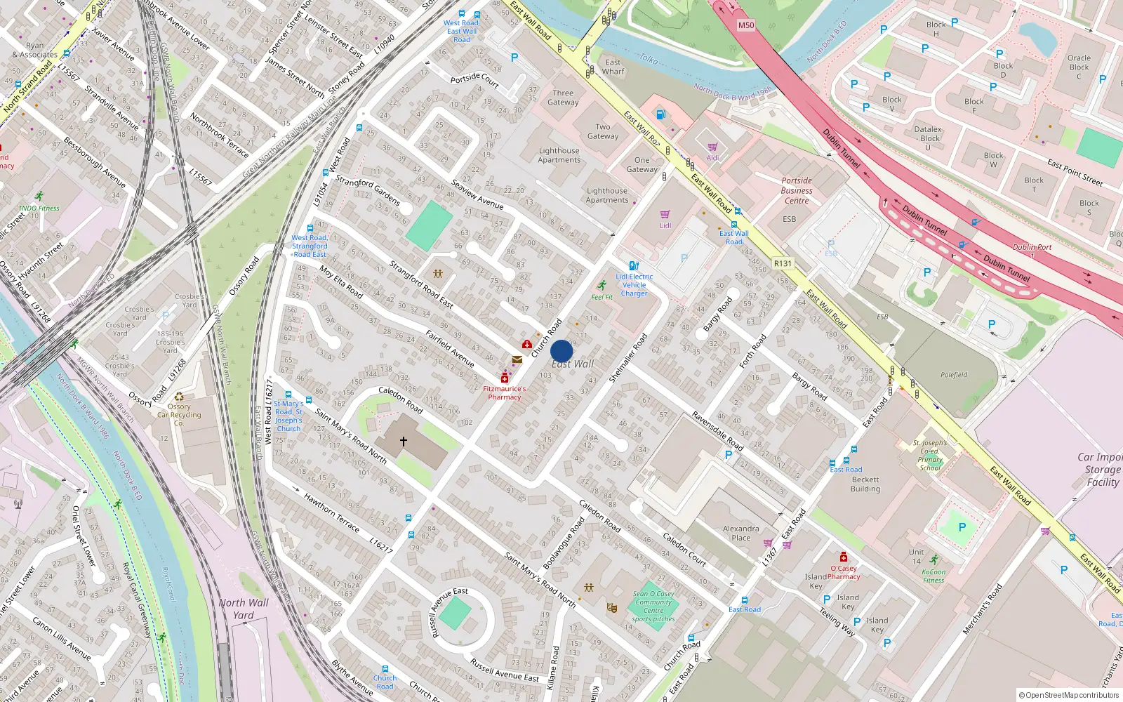 Overhead map showing the location of 107 Church Road, Dublin 3