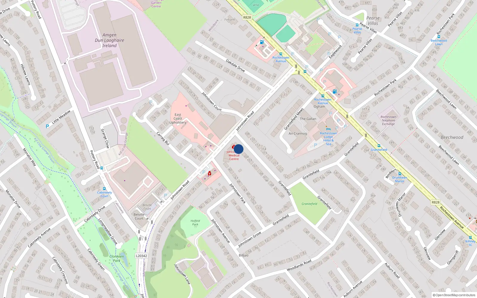 Overhead map showing the location of 107 Granitefield, Rochestown Ave., Dun Laoighre