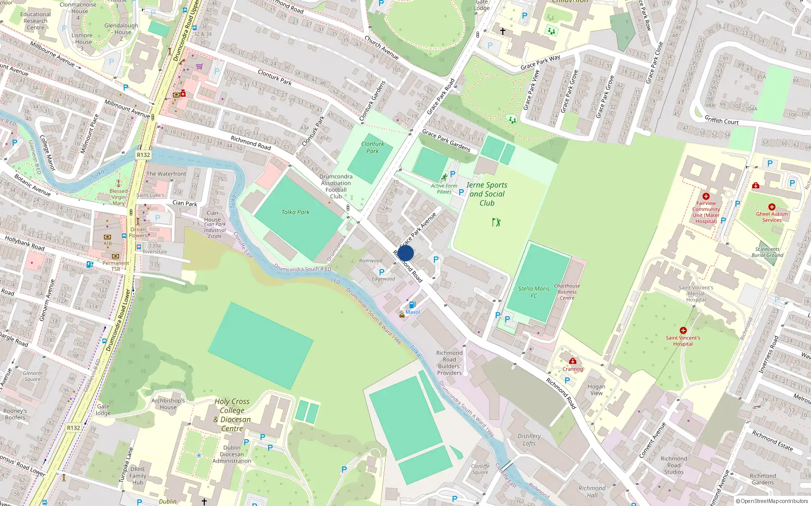 Overhead map showing the location of 107 Richmond Road, Drumcondra, Dublin 9