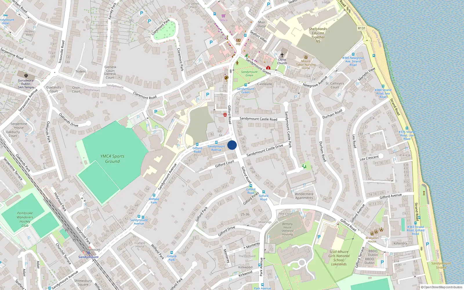 Overhead map showing the location of 107 Sandymount Avenue, Sandymount