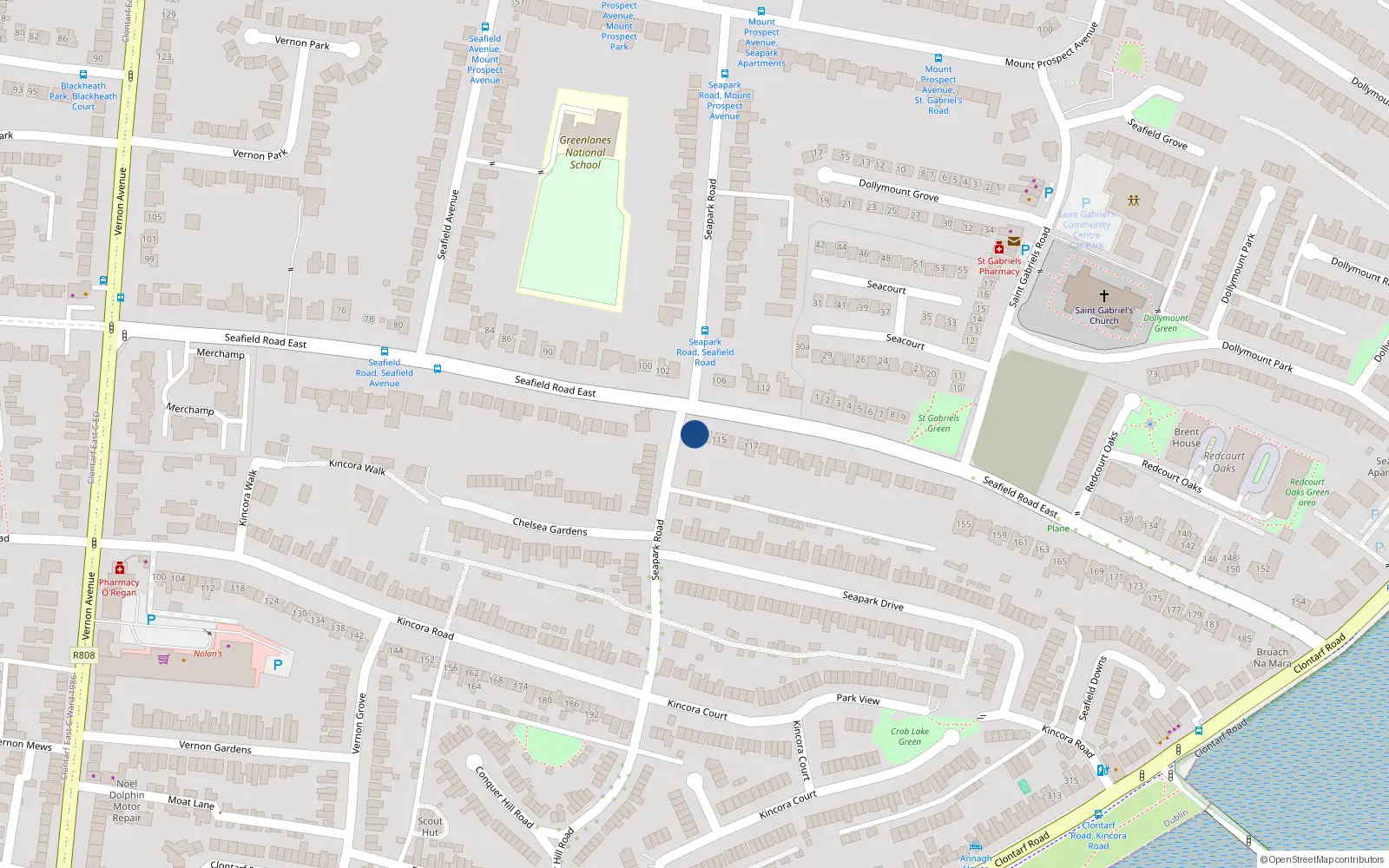 Overhead map showing the location of 107 Seafield Road, Clontarf, Dublin 3