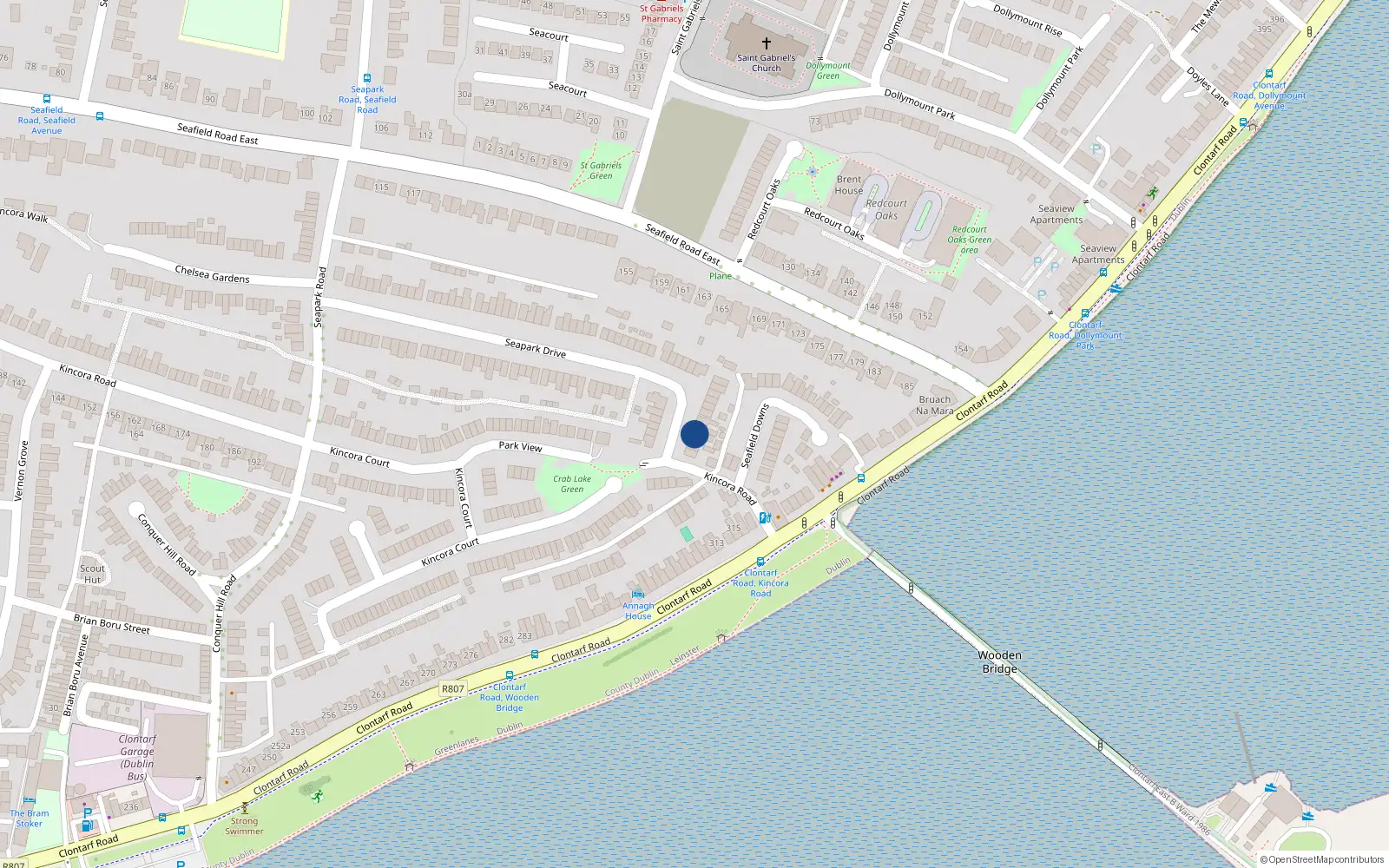 Overhead map showing the location of 107 Seapark Drive, Clontarf, Dublin