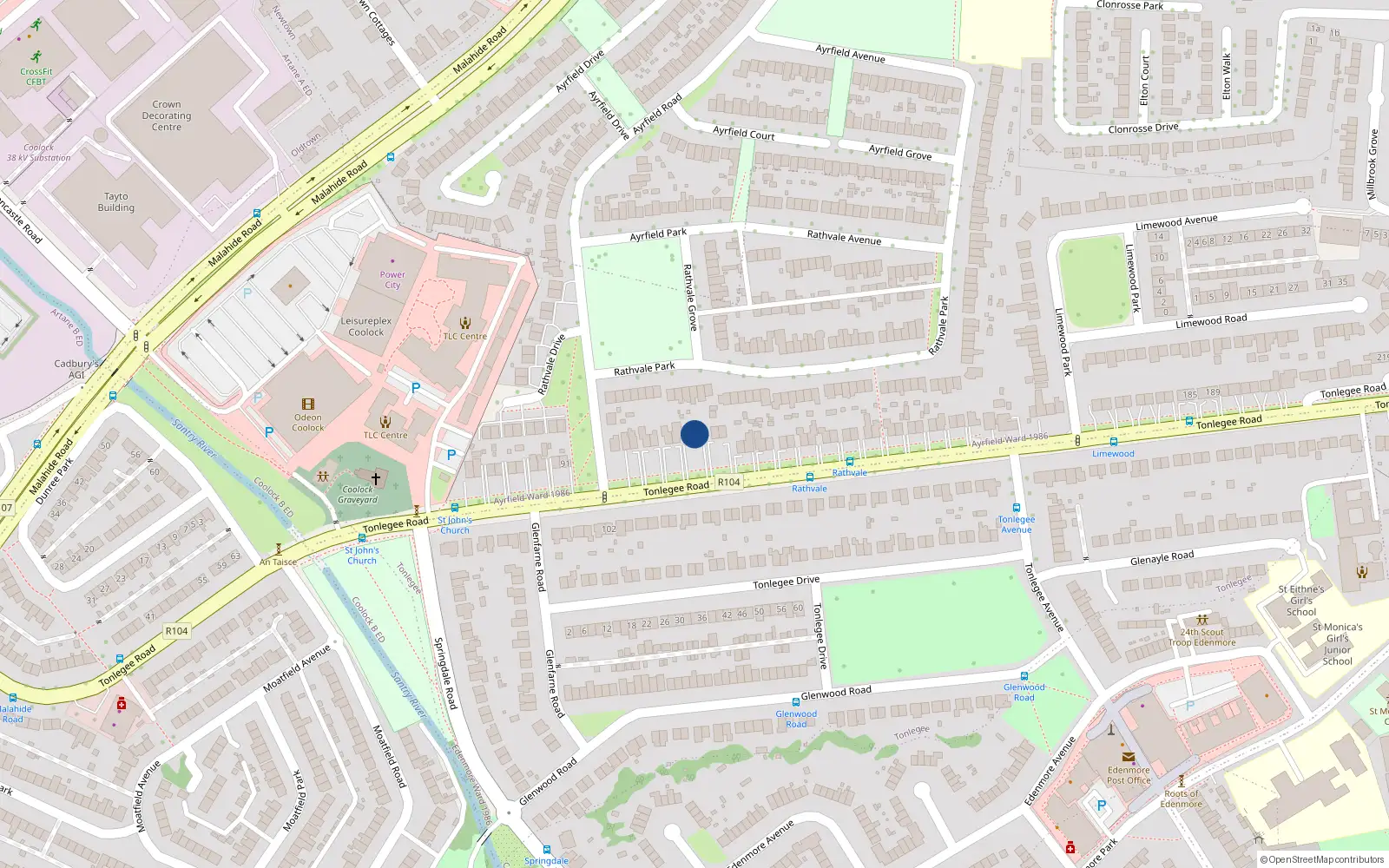 Overhead map showing the location of 107 Tonlegee Road, Raheny, Dublin 5