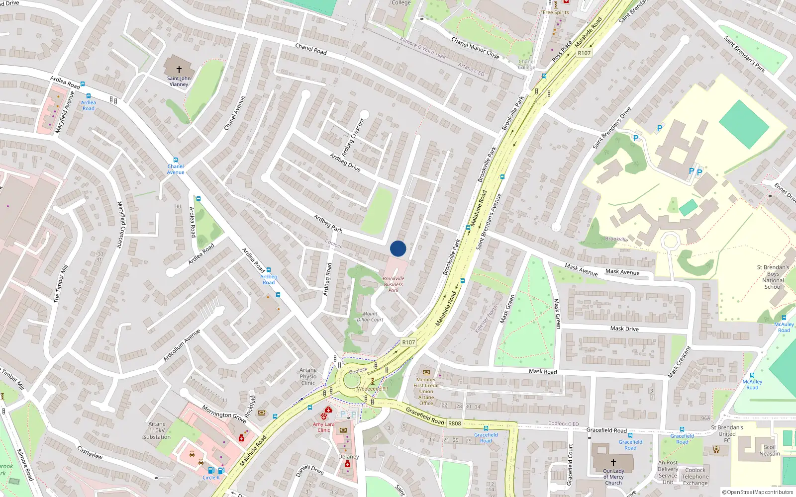Overhead map showing the location of 108 Ardbeg Park, Dublin 5