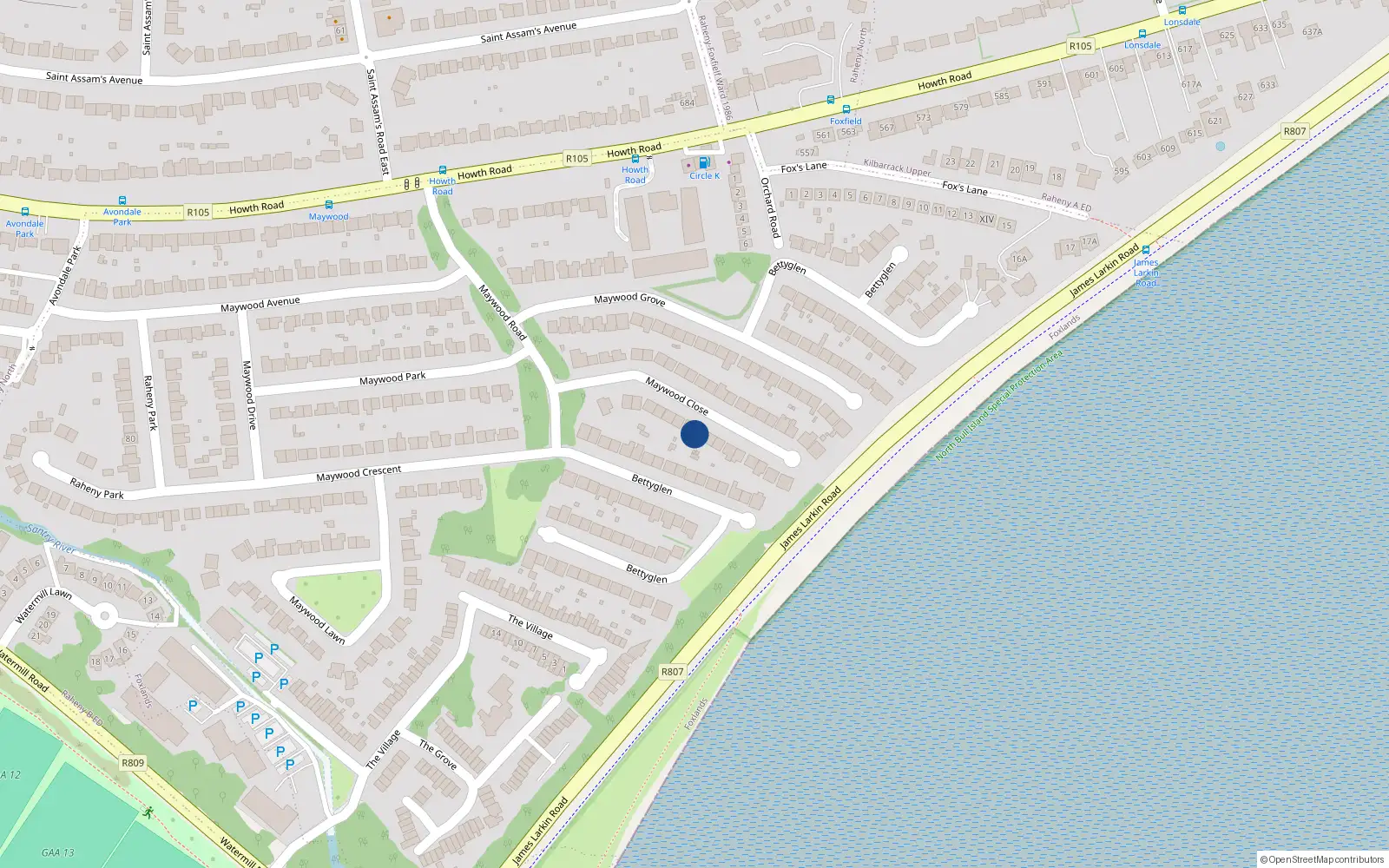 Overhead map showing the location of 108 Bettyglen, Raheny, Dublin 5