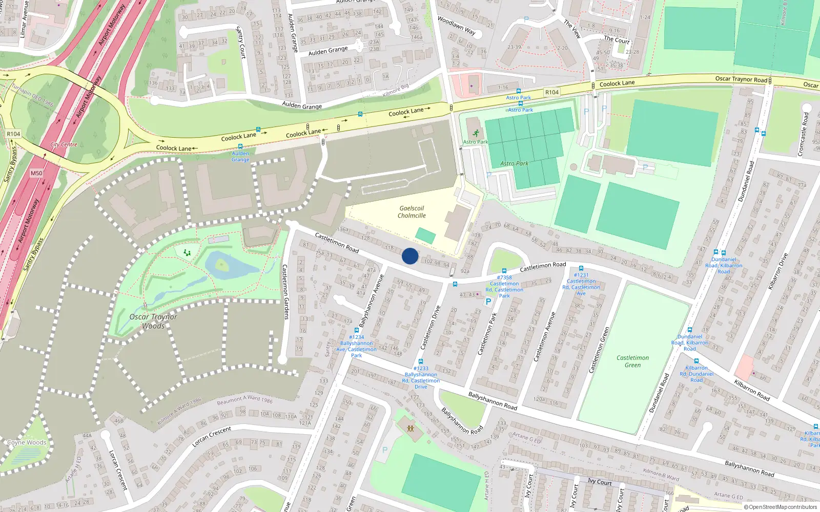 Overhead map showing the location of 108 Castletimon Road, Coolock, Dublin 5