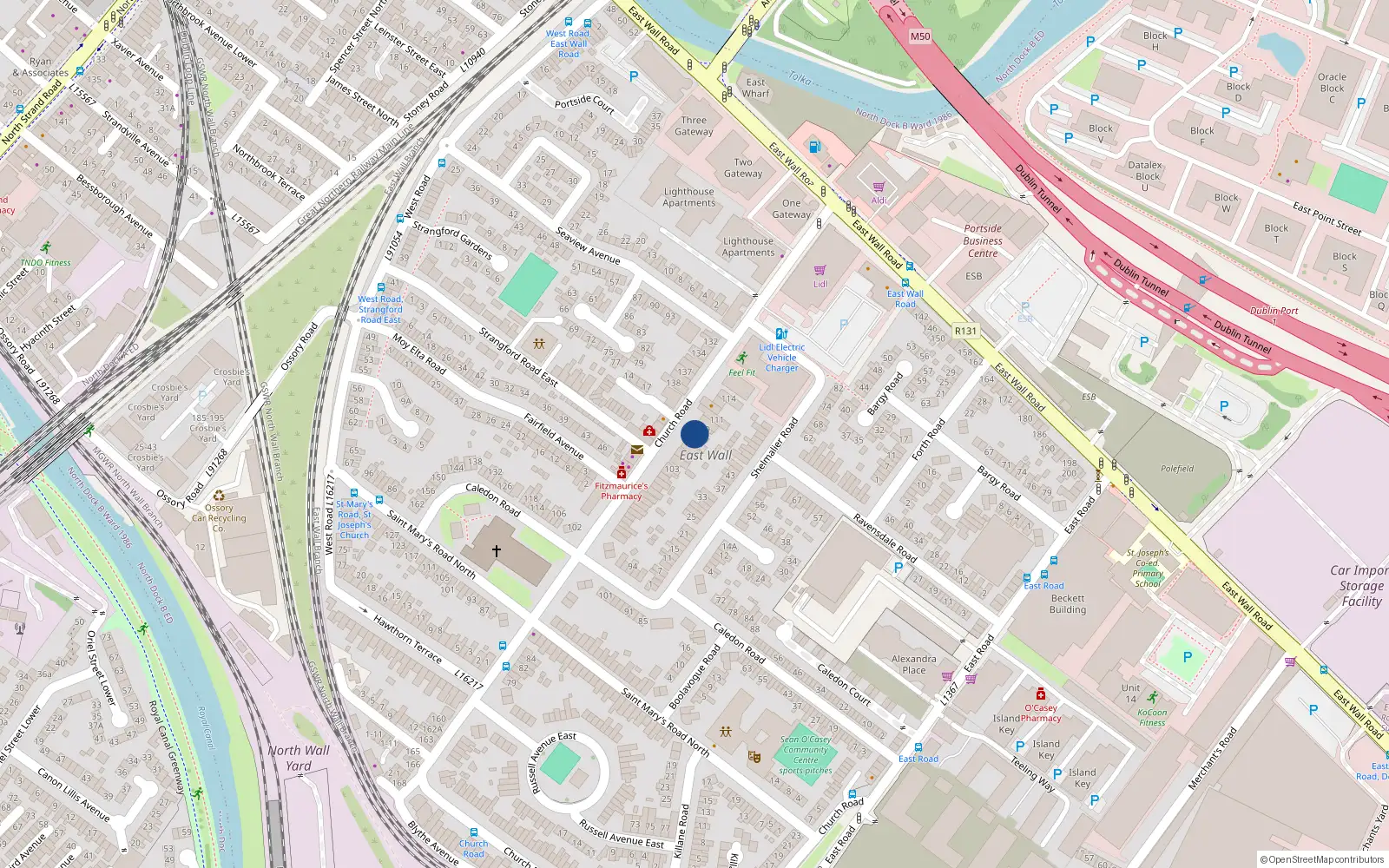 Overhead map showing the location of 108 Church Road, Dublin 3