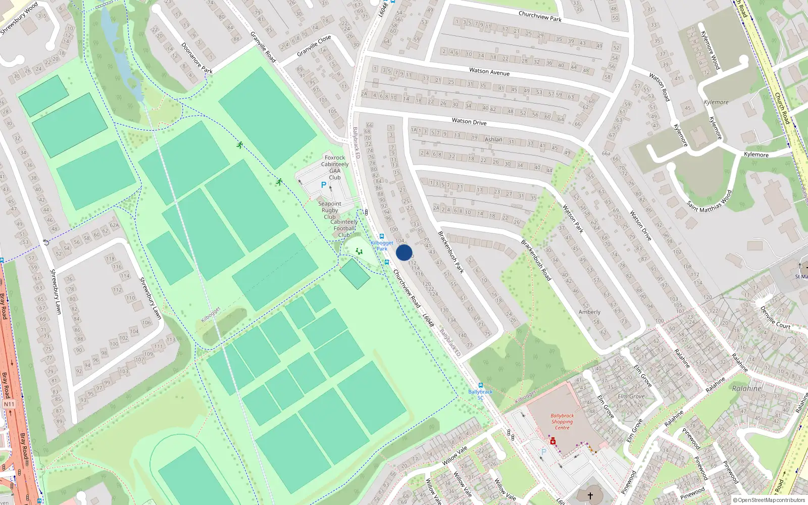 Overhead map showing the location of 108 Churchview Road, Killiney, Co Dublin