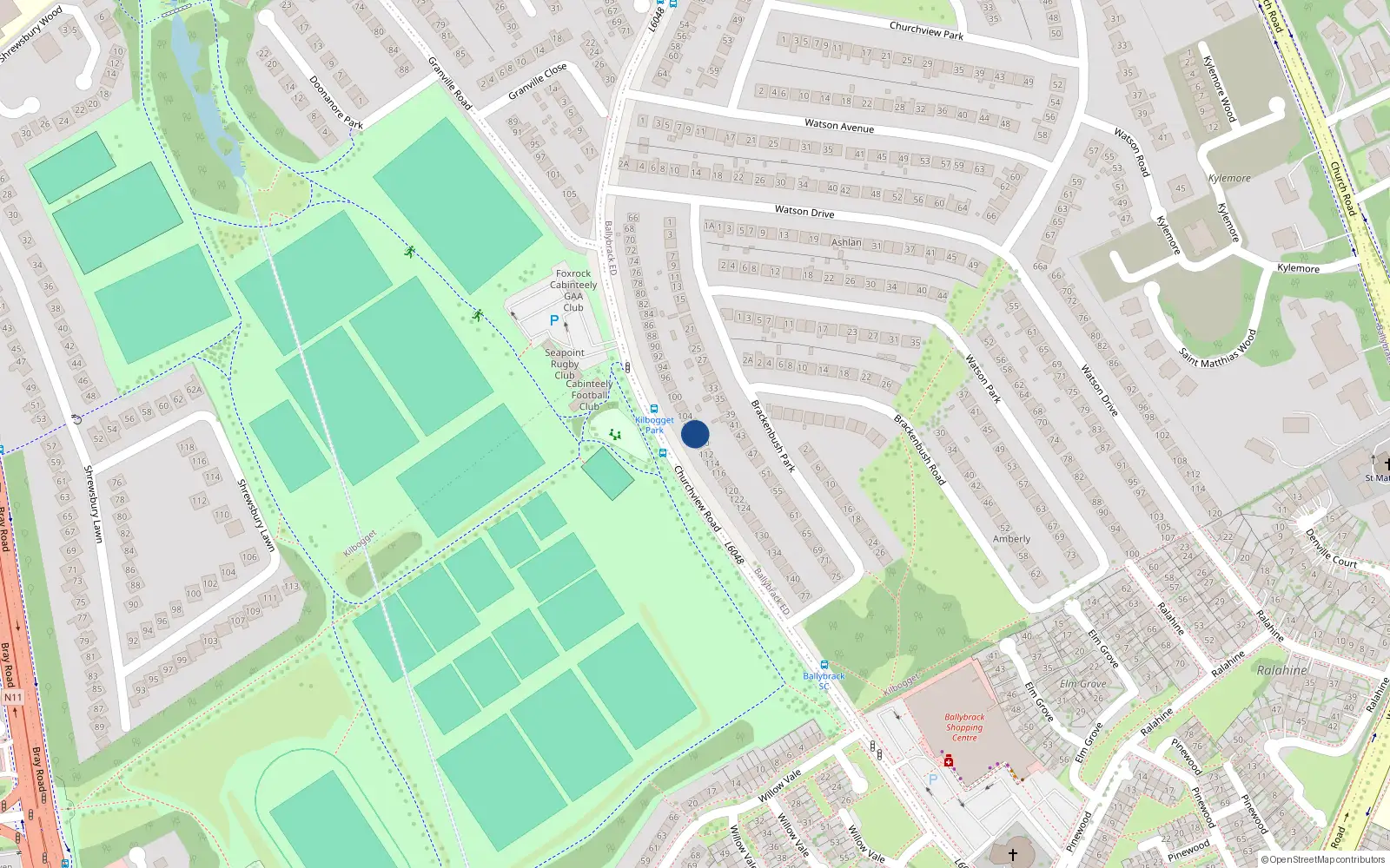 Overhead map showing the location of 108 Churchview Road, Dublin