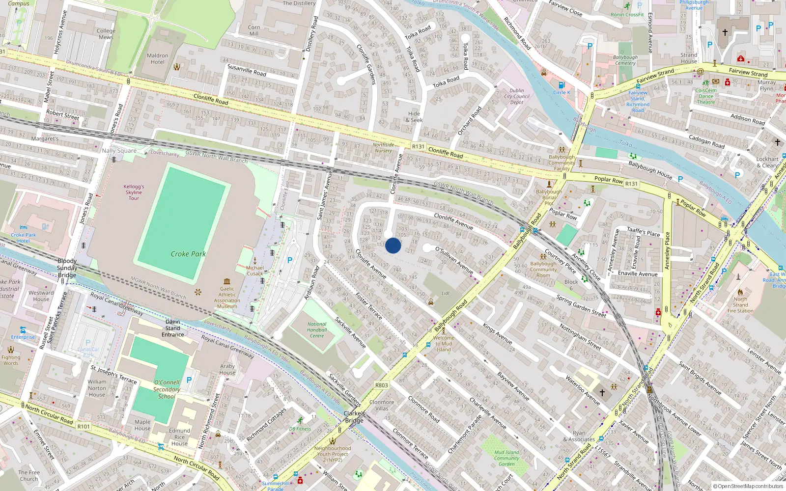 Overhead map showing the location of 108 Clonliffe Avenue, Dublin 3
