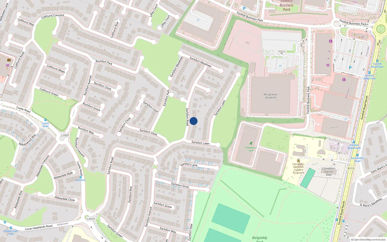 Overhead map showing the location of 108 Earlsfort Road, Lucan, Dublin