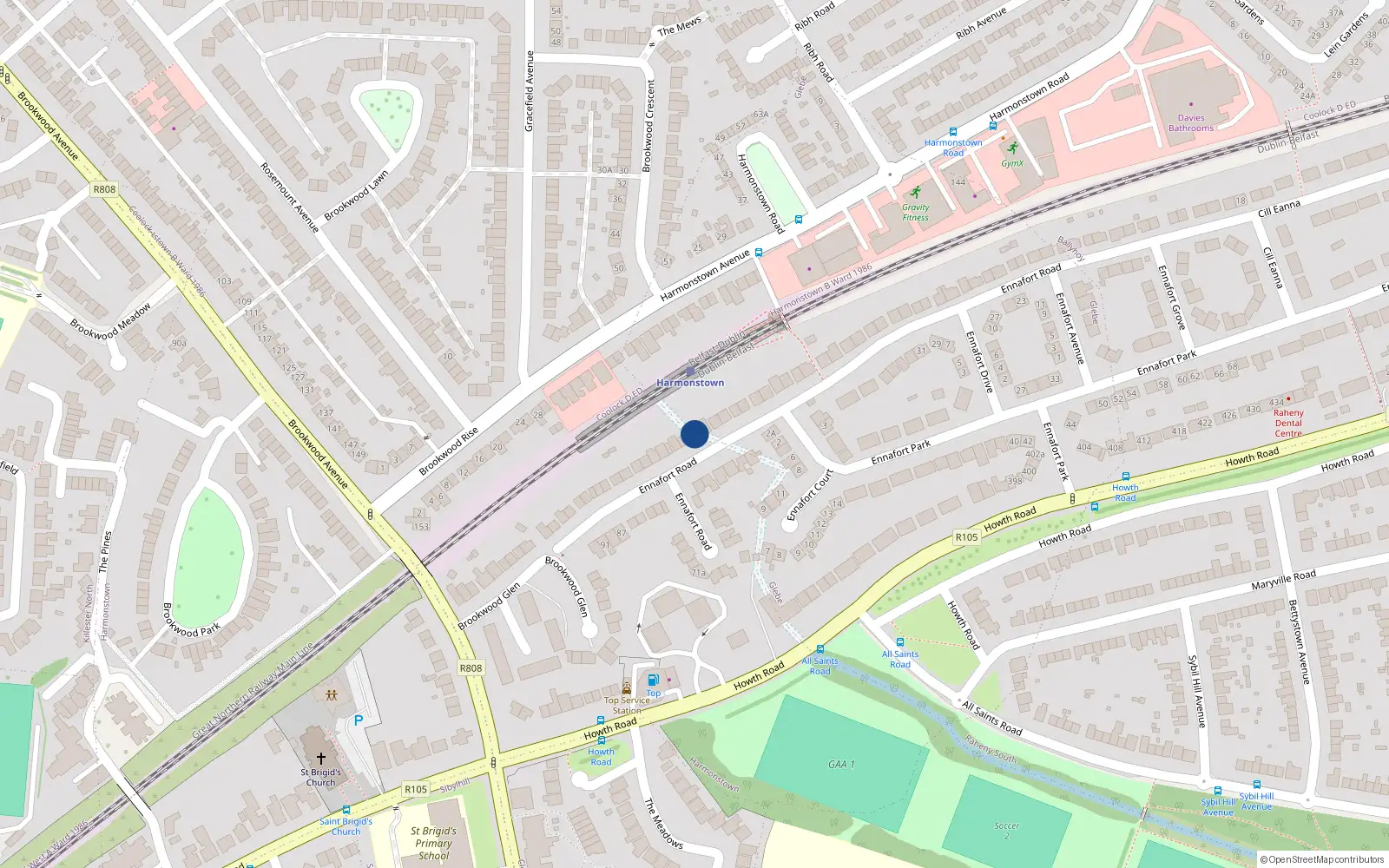 Overhead map showing the location of 108 Ennafort Road, Raheny, Dublin 5