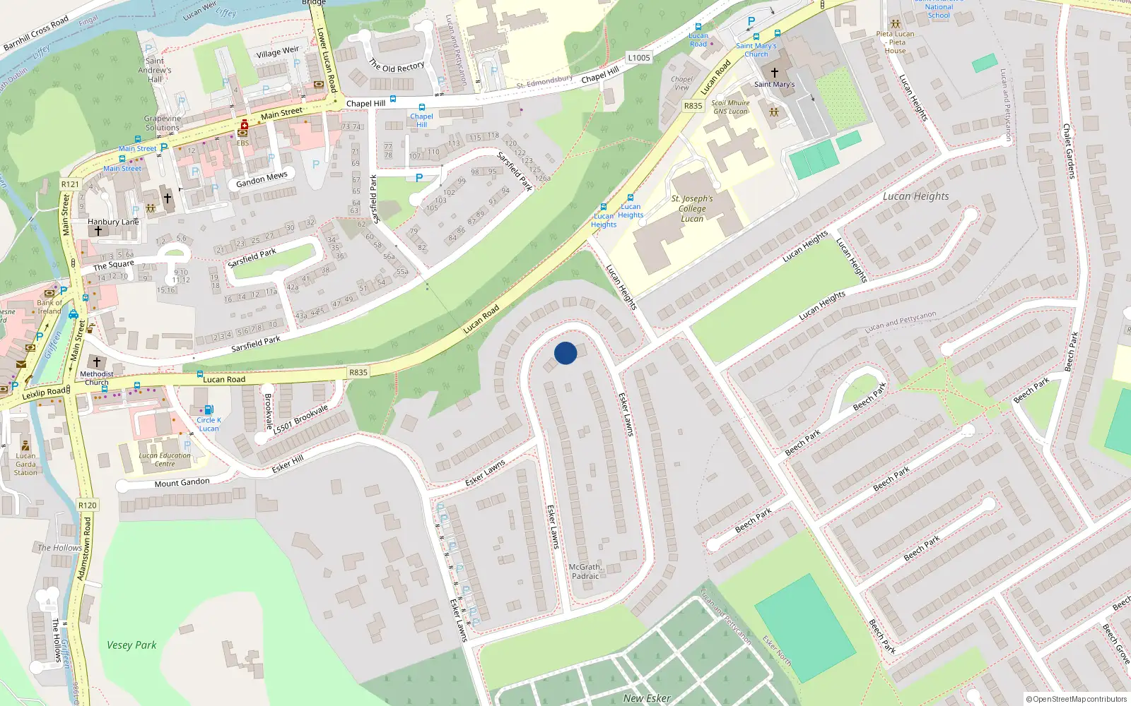 Overhead map showing the location of 108 Esker Lawns, Lucan, Dublin