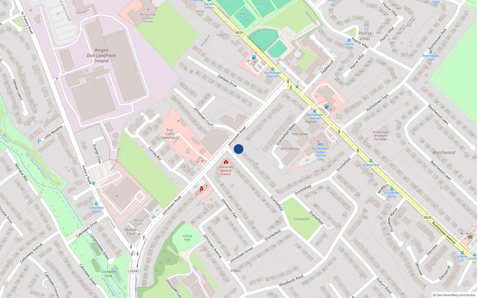 Overhead map showing the location of 108 Granitefield, Rochestown Avenue, Dun Laoghaire