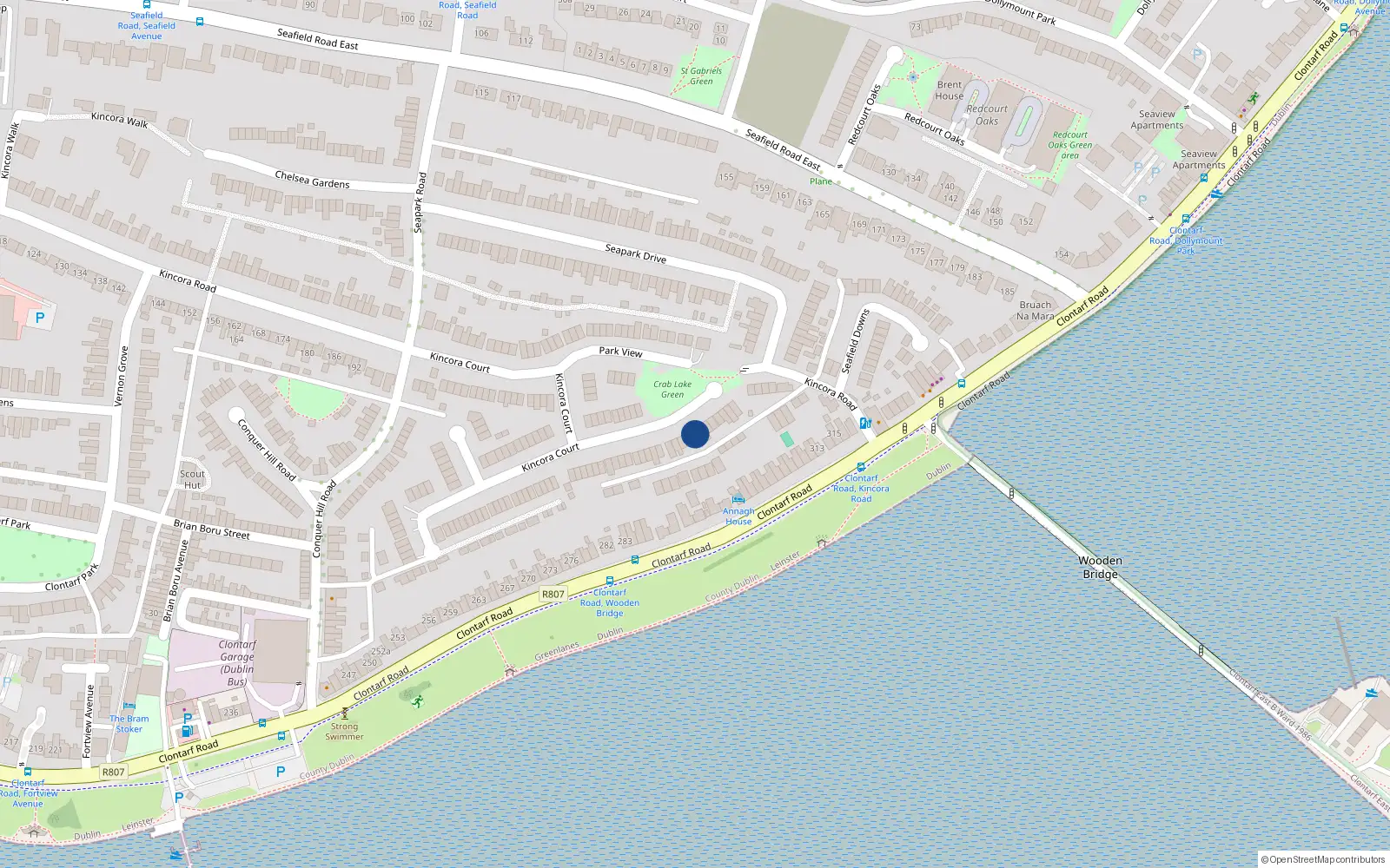 Overhead map showing the location of 108 Kincora Court, Clontarf, Dublin 3
