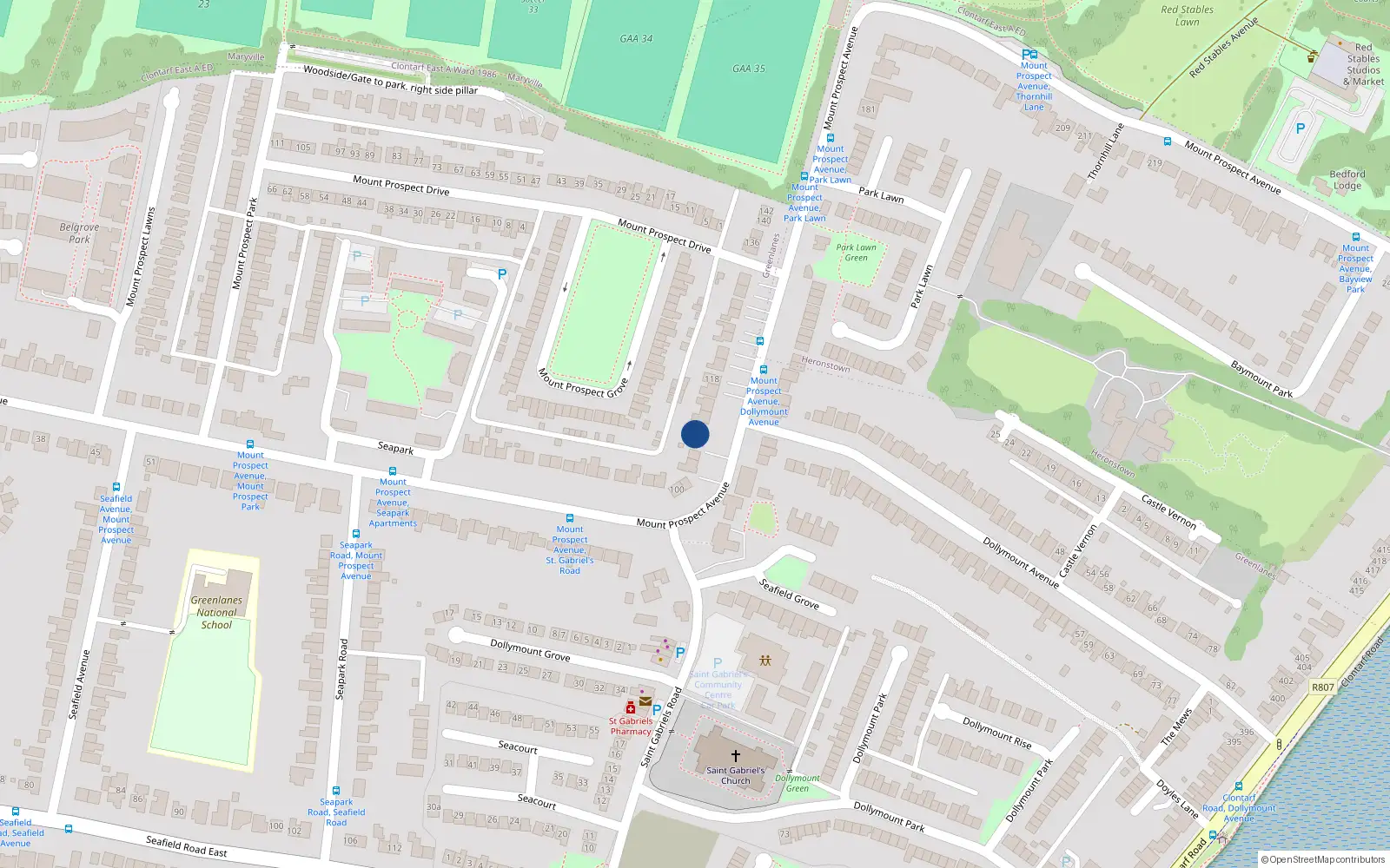 Overhead map showing the location of 108 Mount Prospect Avenue, Dublin 3