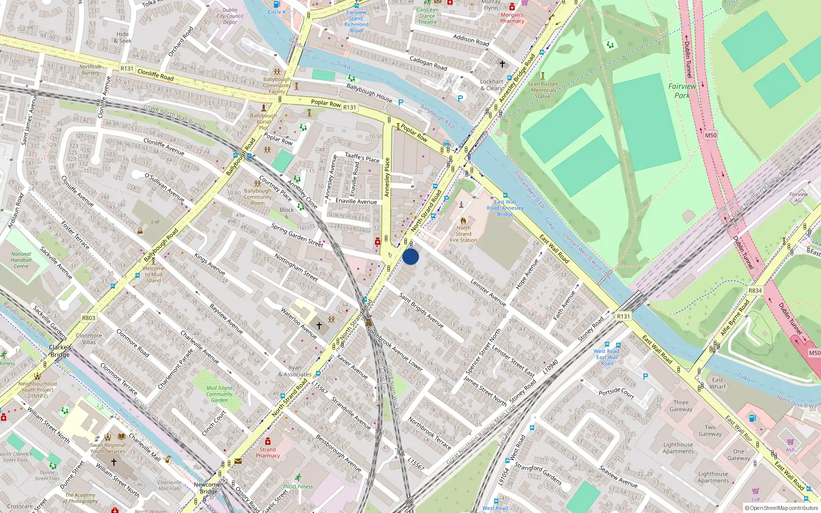Overhead map showing the location of 108 North Strand Road, Business Unit, Dublin 3