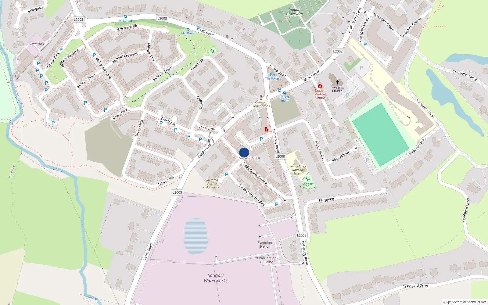 Overhead map showing the location of 108 Slade Castle Avenue, Saggart