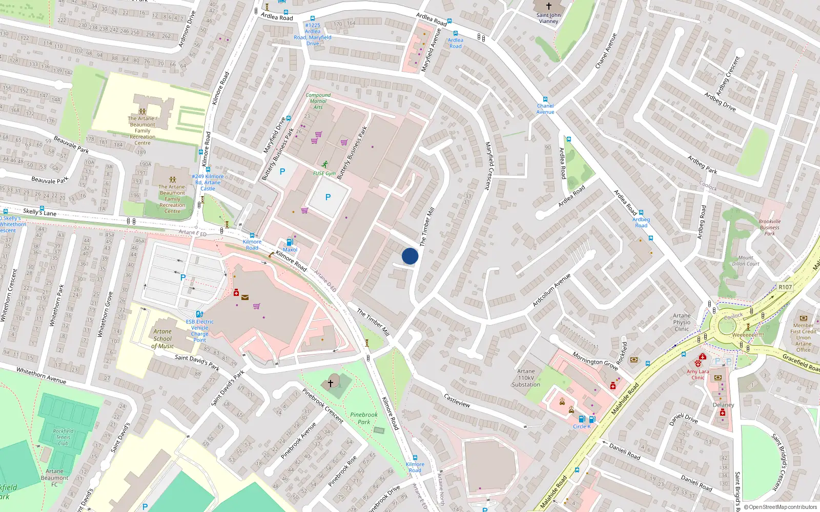 Overhead map showing the location of 108 Timber Mills Kilmore Road, Artane Dublin 5, Dublin