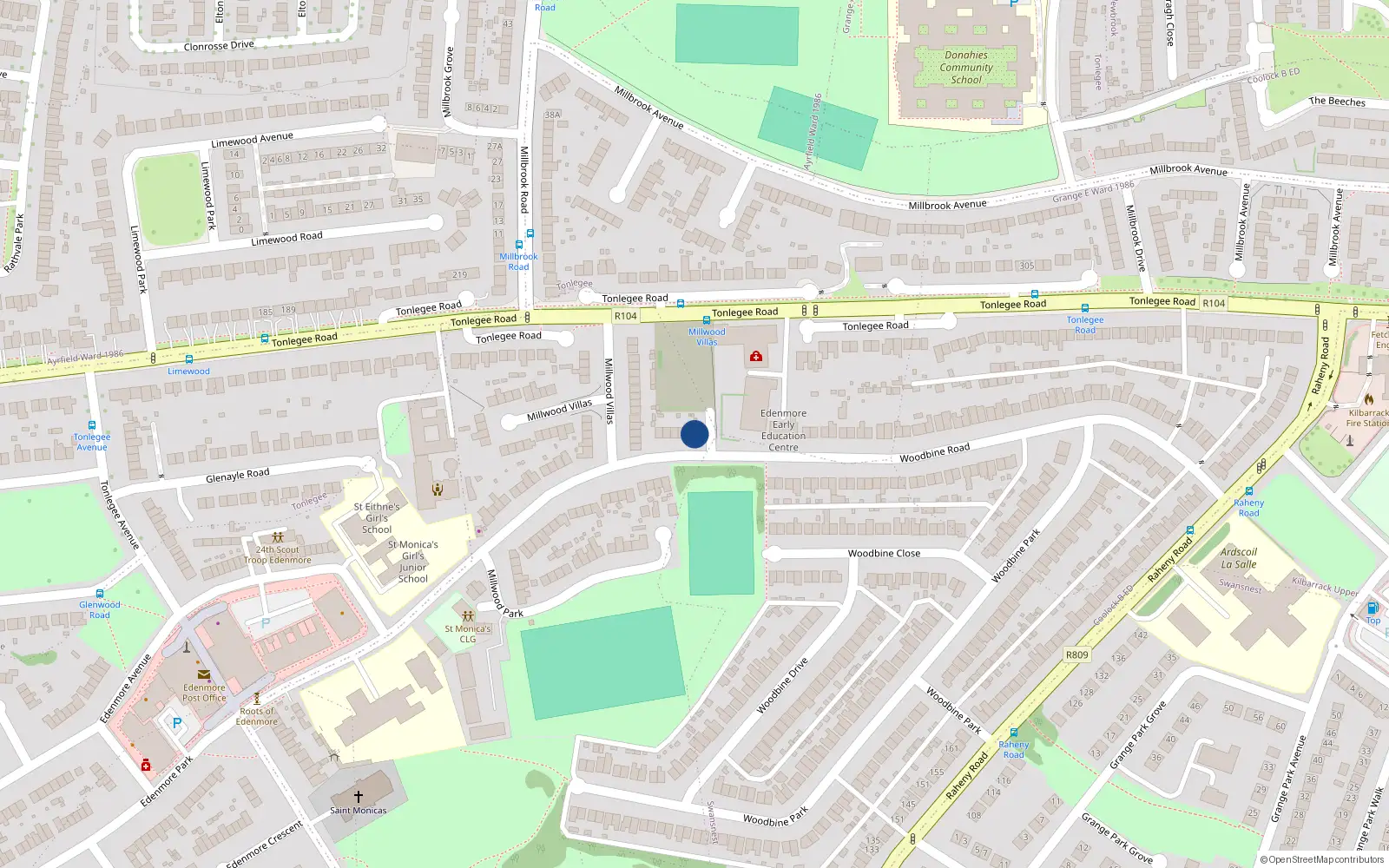 Overhead map showing the location of 108 Woodbine Road, Raheny, Dublin 5