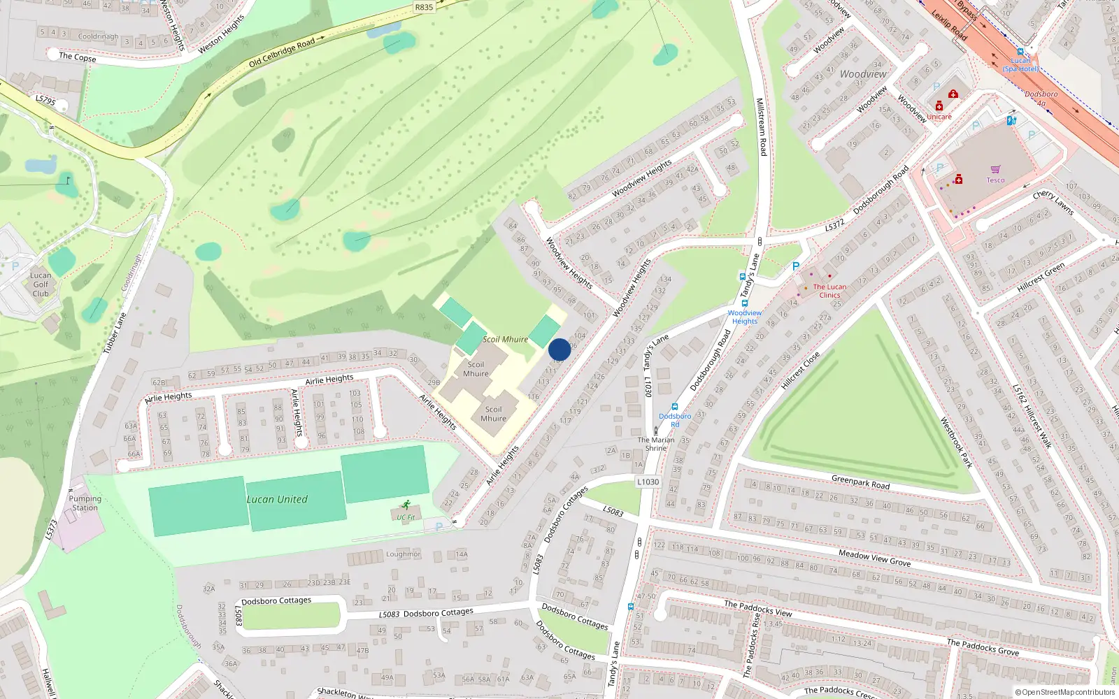 Overhead map showing the location of 108 Woodview Heights, Lucan