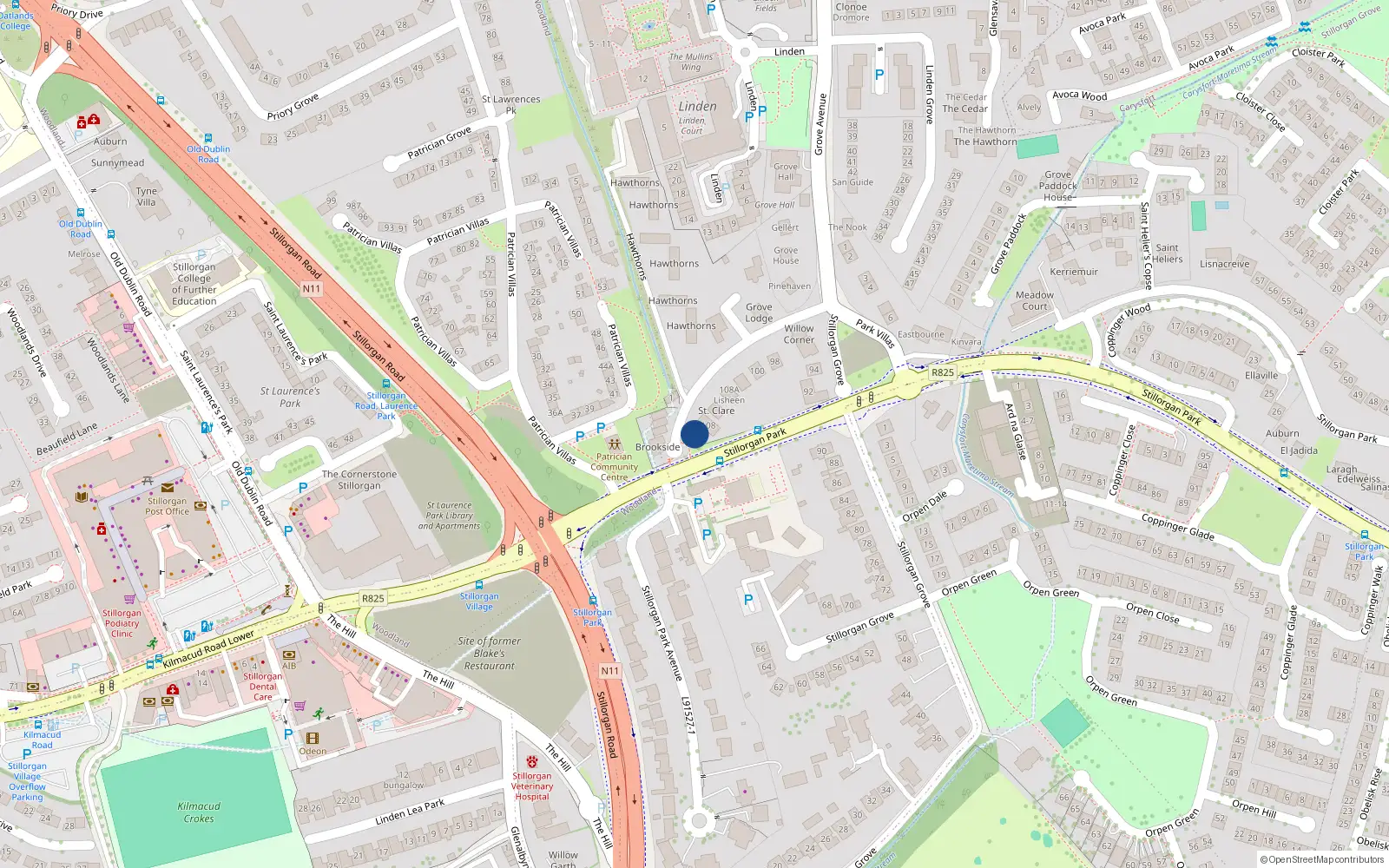 Overhead map showing the location of 108A Stillorgan Grove, Stillorgan, Dublin