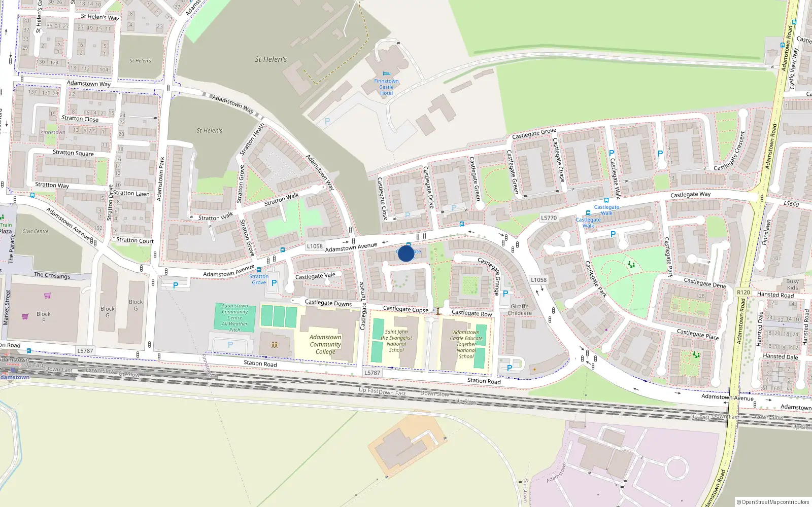 Overhead map showing the location of 109 Adamstown Avenue, Adamstown, Lucan