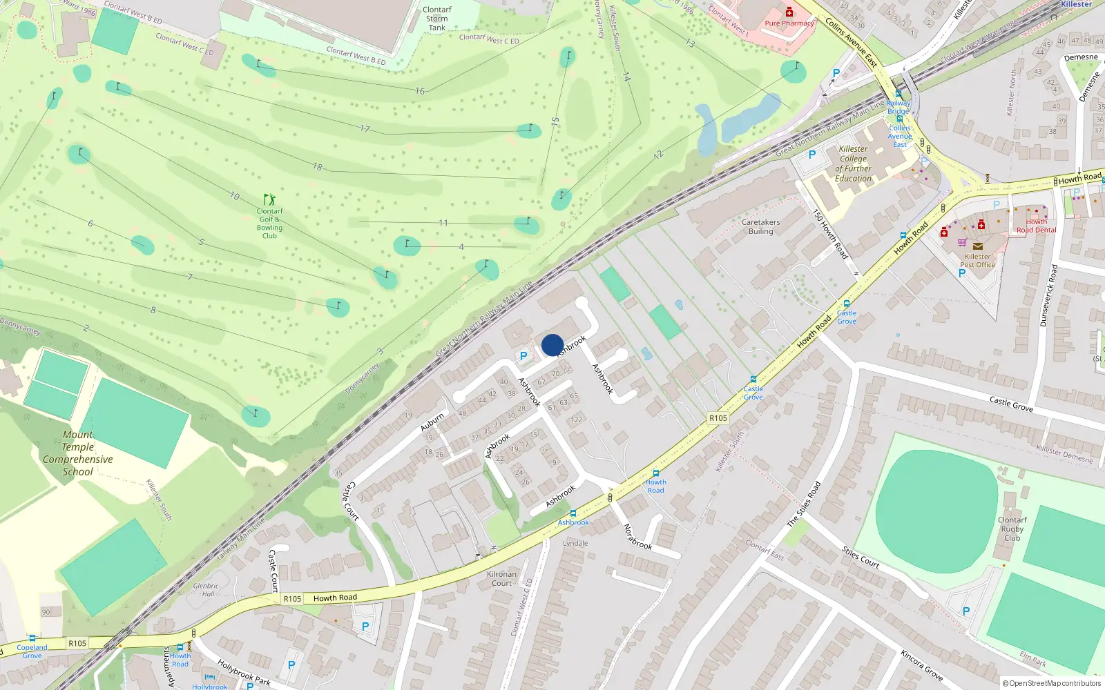 Overhead map showing the location of 109 Ashbrook, Clontarf Dublin 3