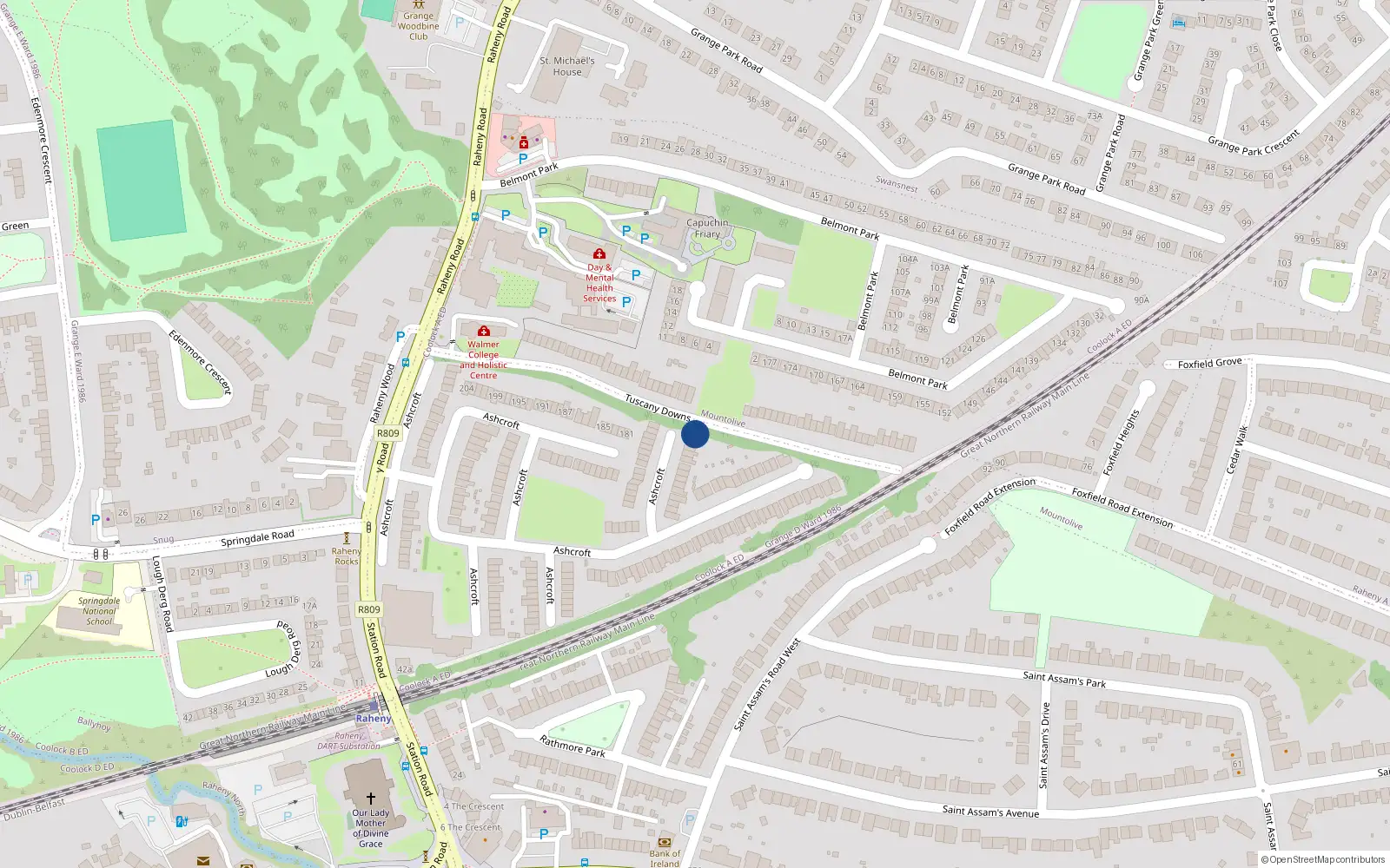 Overhead map showing the location of 109 Ashcroft, Dublin 5