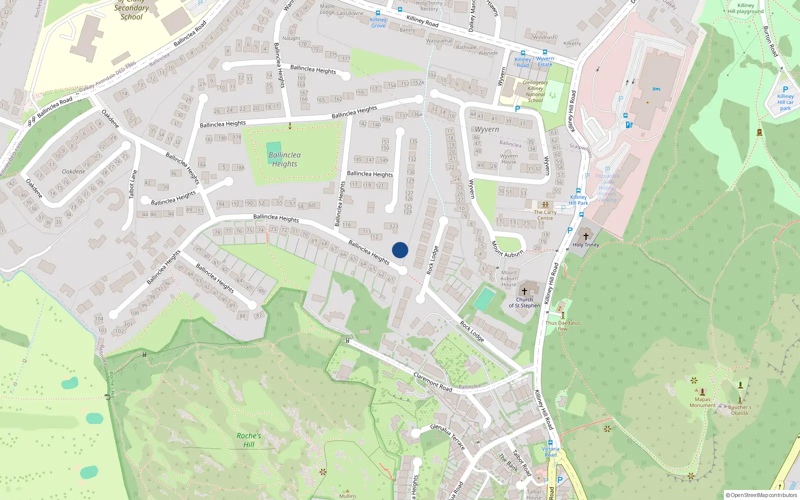 Overhead map showing the location of 109 Ballinclea Heights, Killiney, Dublin