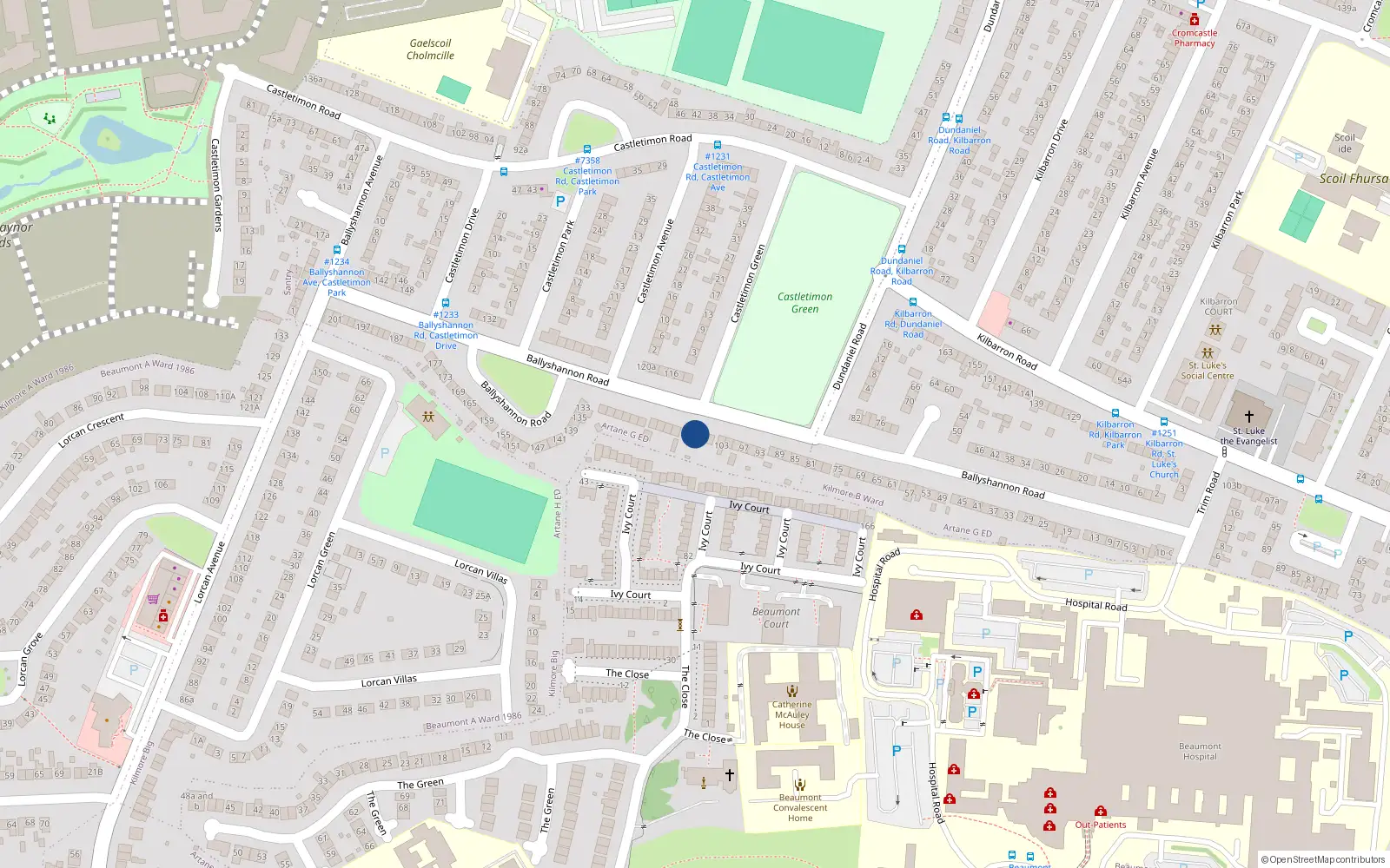 Overhead map showing the location of 109 Ballyshannon Road, Coolock, Dublin 5