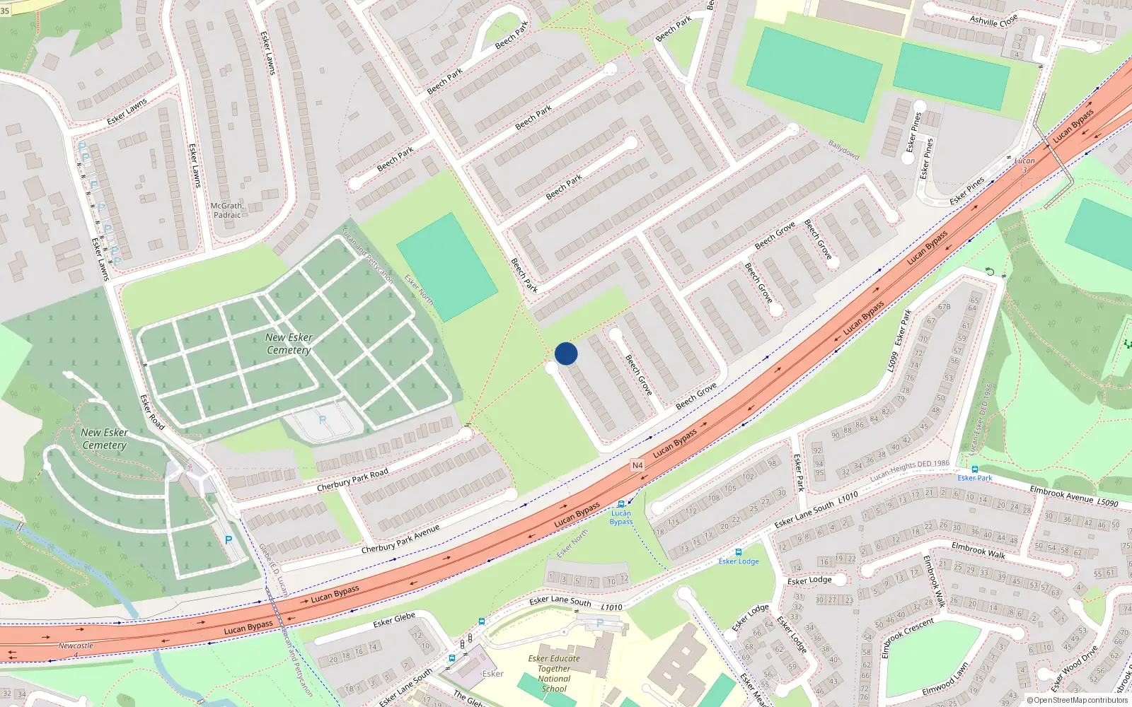 Overhead map showing the location of 109 Beech Grove, Lucan