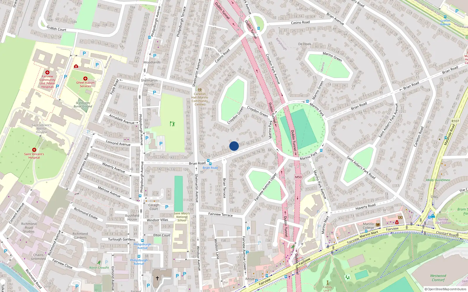 Overhead map showing the location of 109 Brian Road, Dublin 3