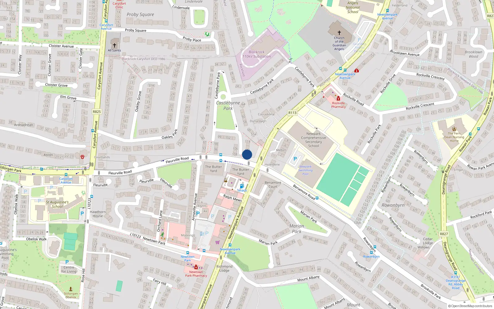 Overhead map showing the location of 109 Castlebyrne Park, Blackrock