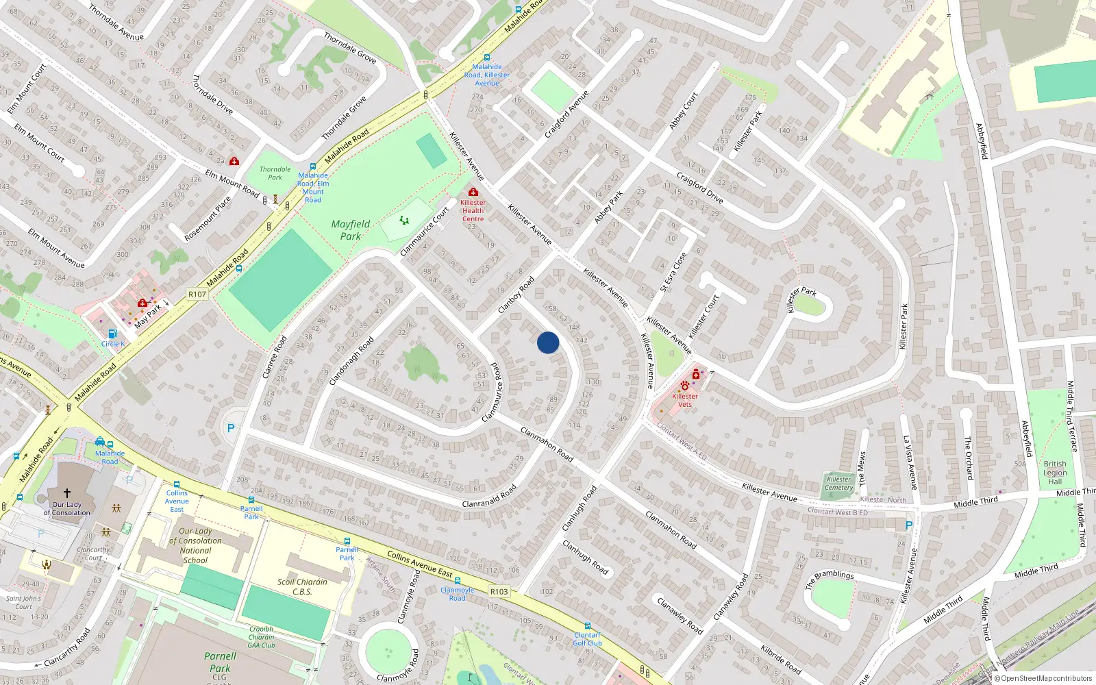 Overhead map showing the location of 109 Clanranald Road, Dublin 5