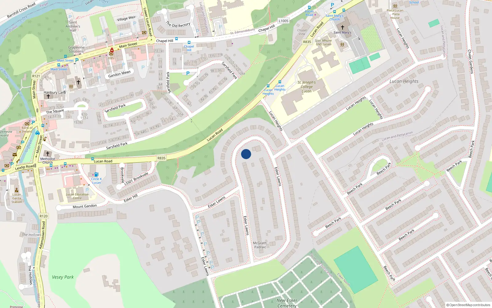 Overhead map showing the location of 109 Esker Lawns, Lucan, Dublin