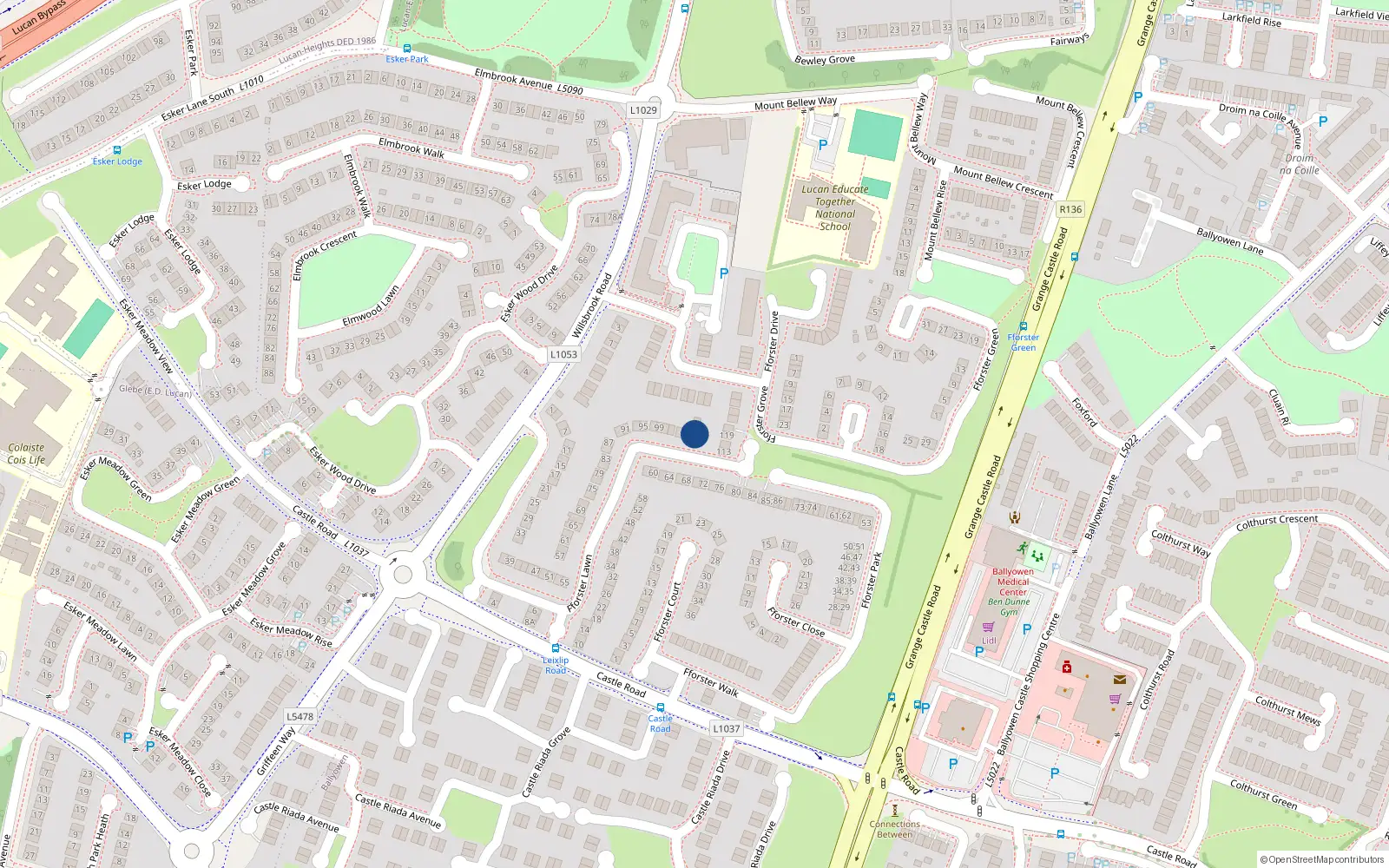 Overhead map showing the location of 109 Fforster Lawn, Lucan