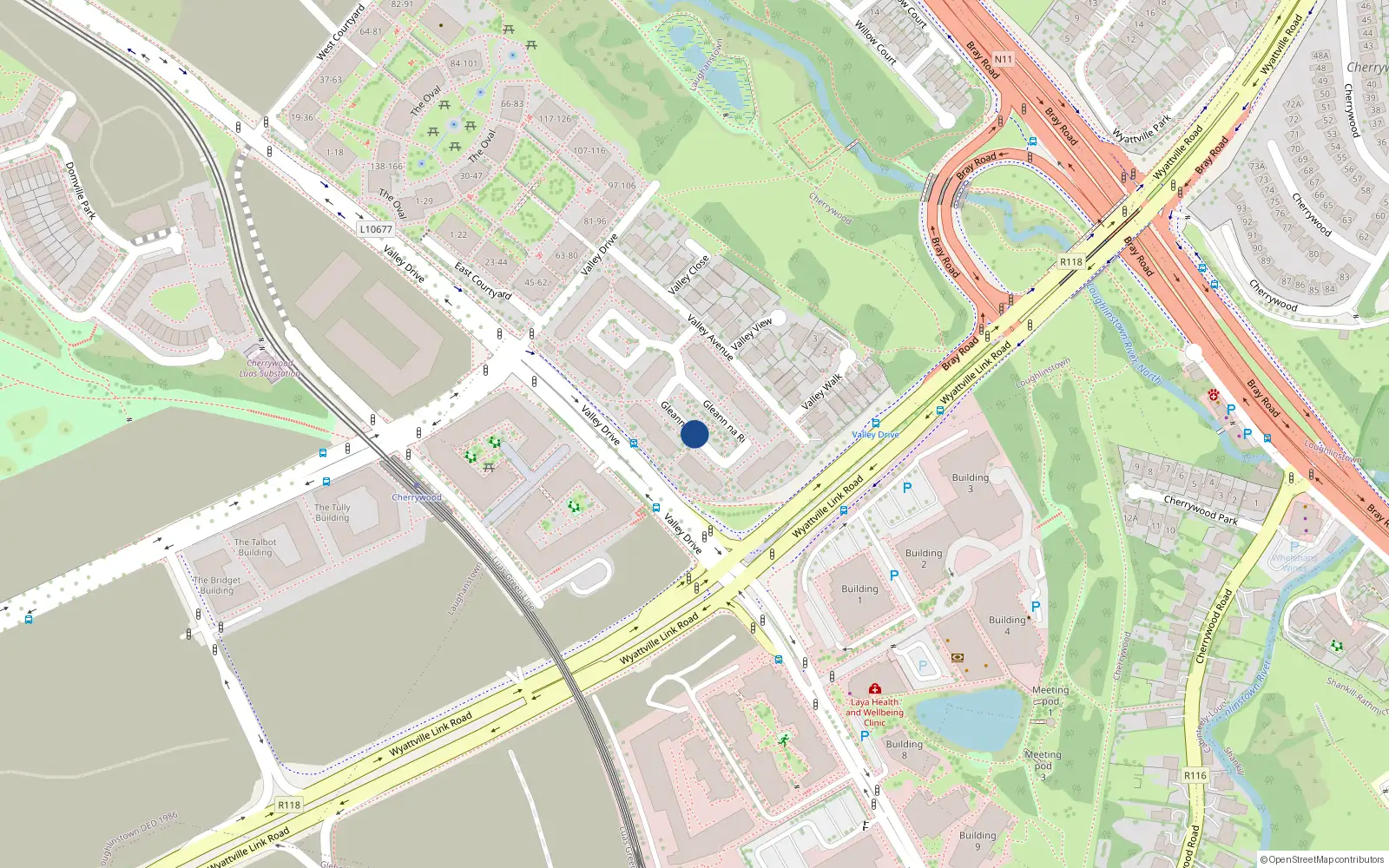Overhead map showing the location of 109 Gleann na Ri, Loughlinstown