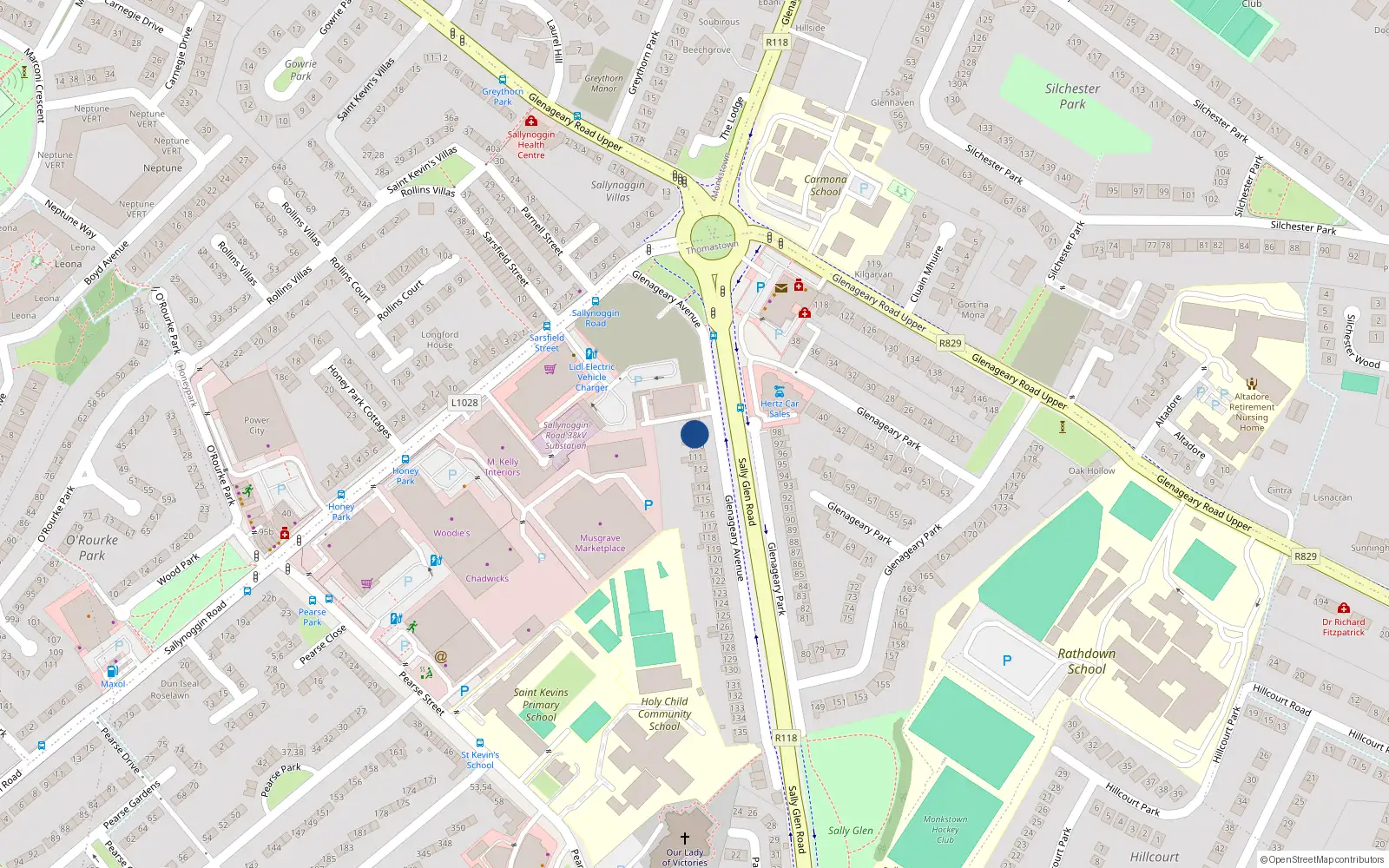 Overhead map showing the location of 109 Glenageary Avenue, Dun Laoghaire, Co Dublin