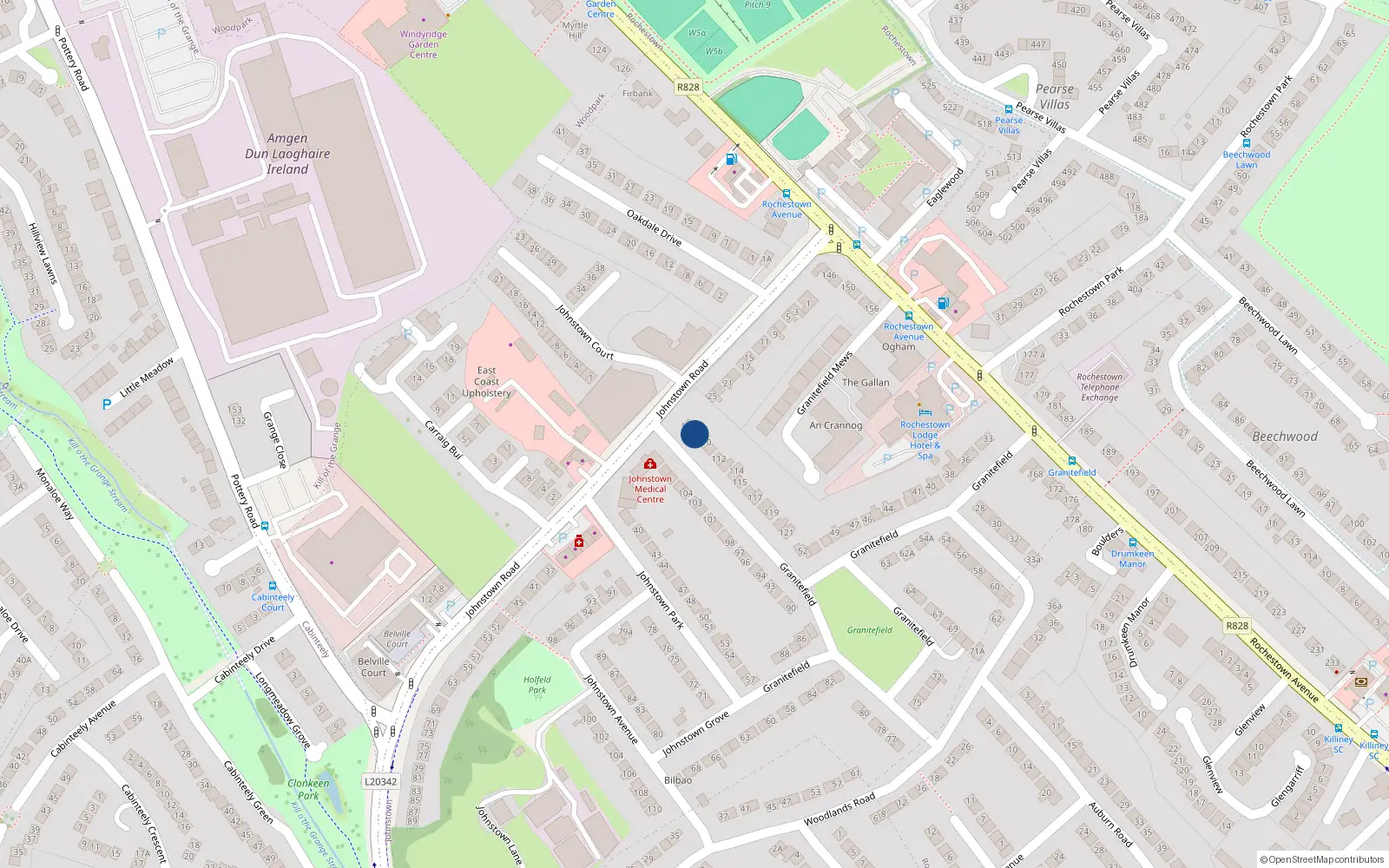 Overhead map showing the location of 109 Granitefield, Rochestown Avenue, Dun Laoghaire