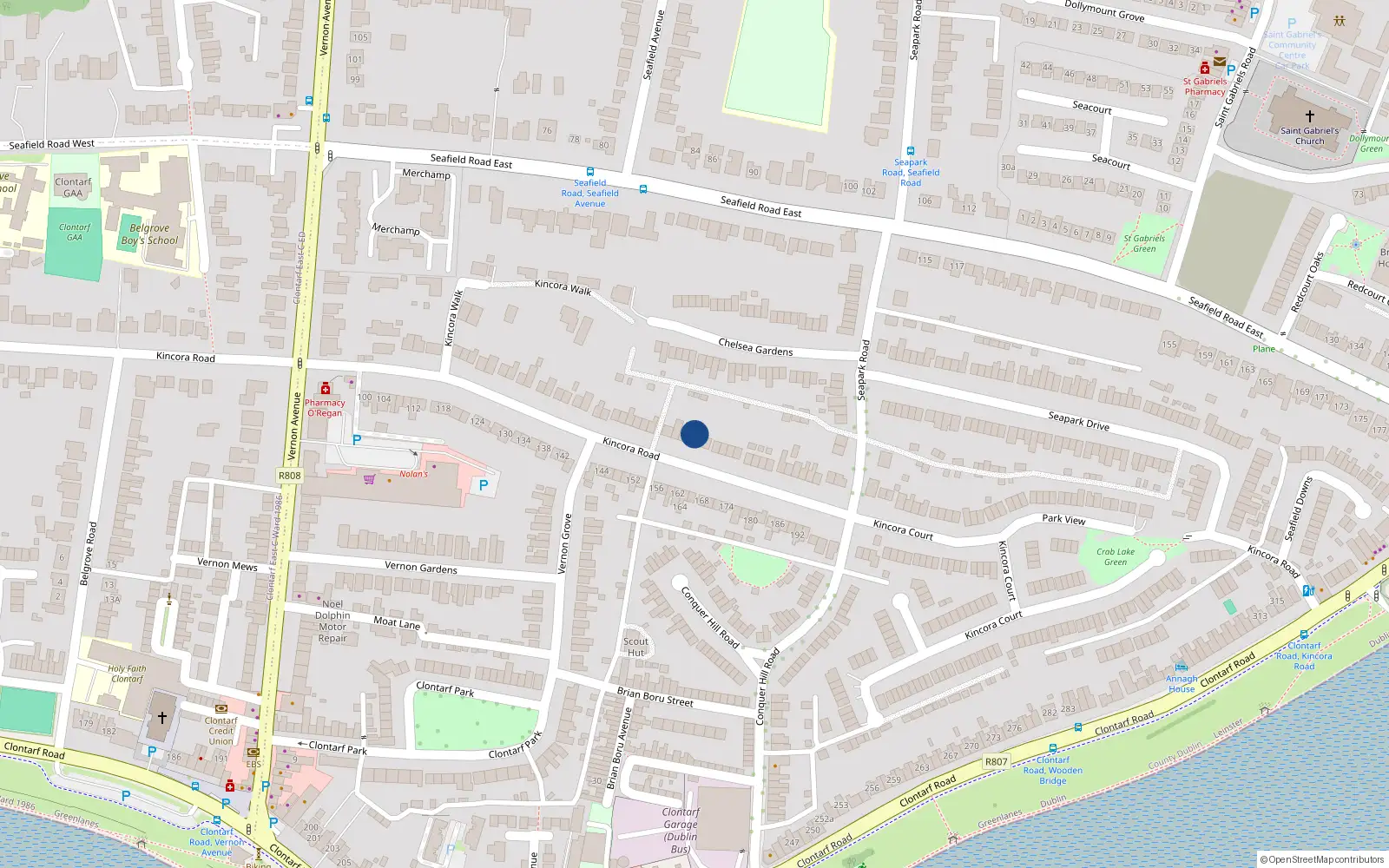 Overhead map showing the location of 109 Kincora Road, Dublin 3