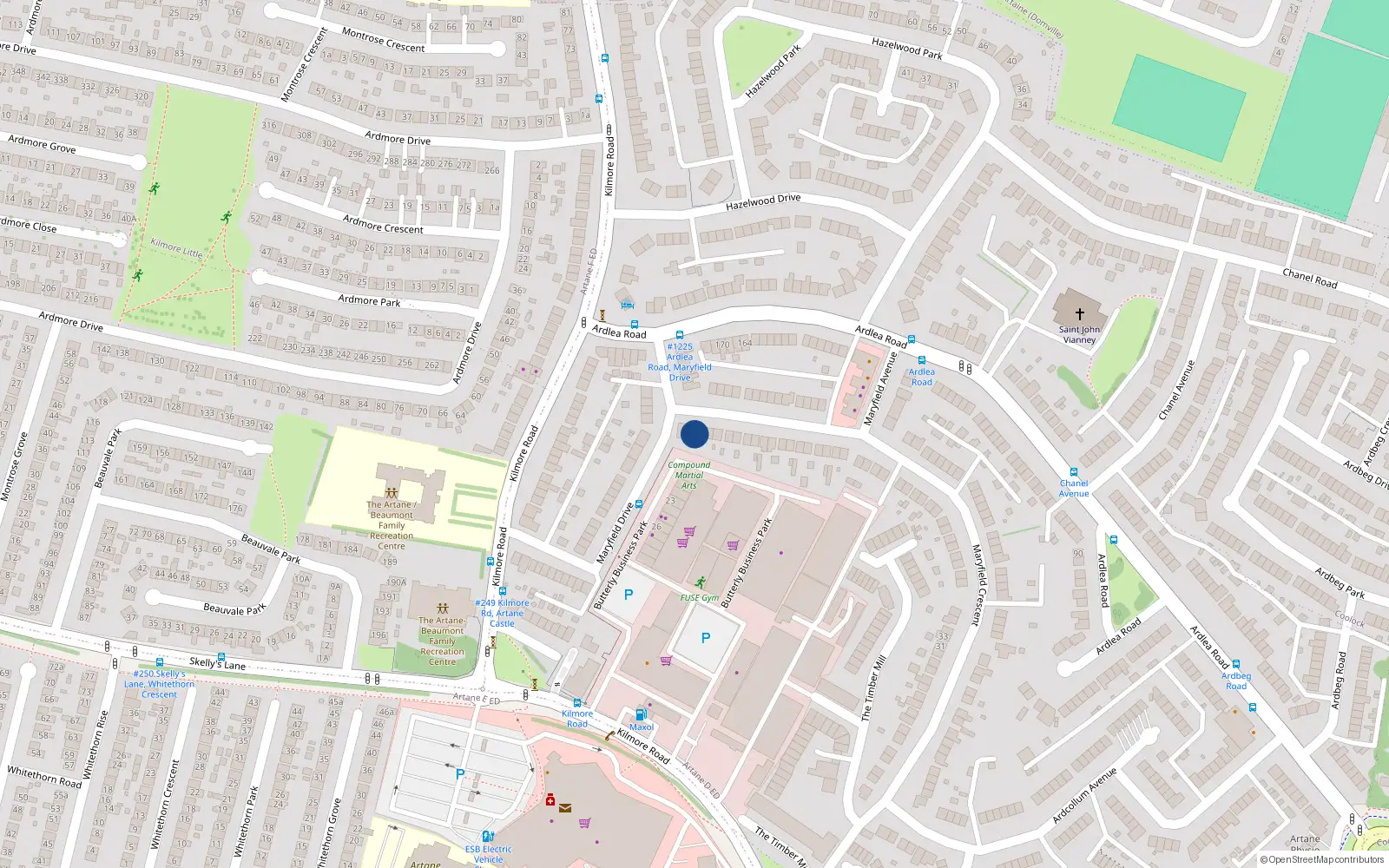 Overhead map showing the location of 109 Maryfield Crescent, Artane, Dublin 5